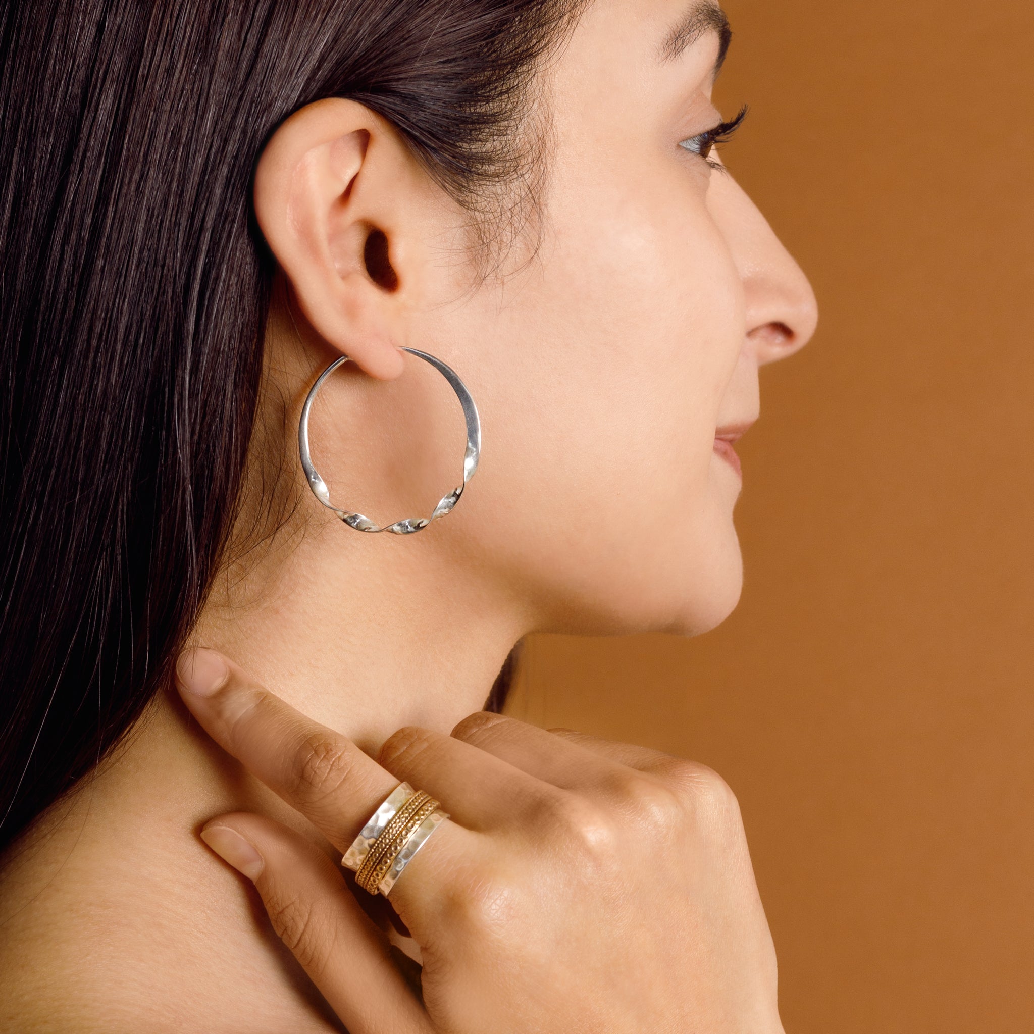 Half Twist Hoops in Silver - 1 1/2"