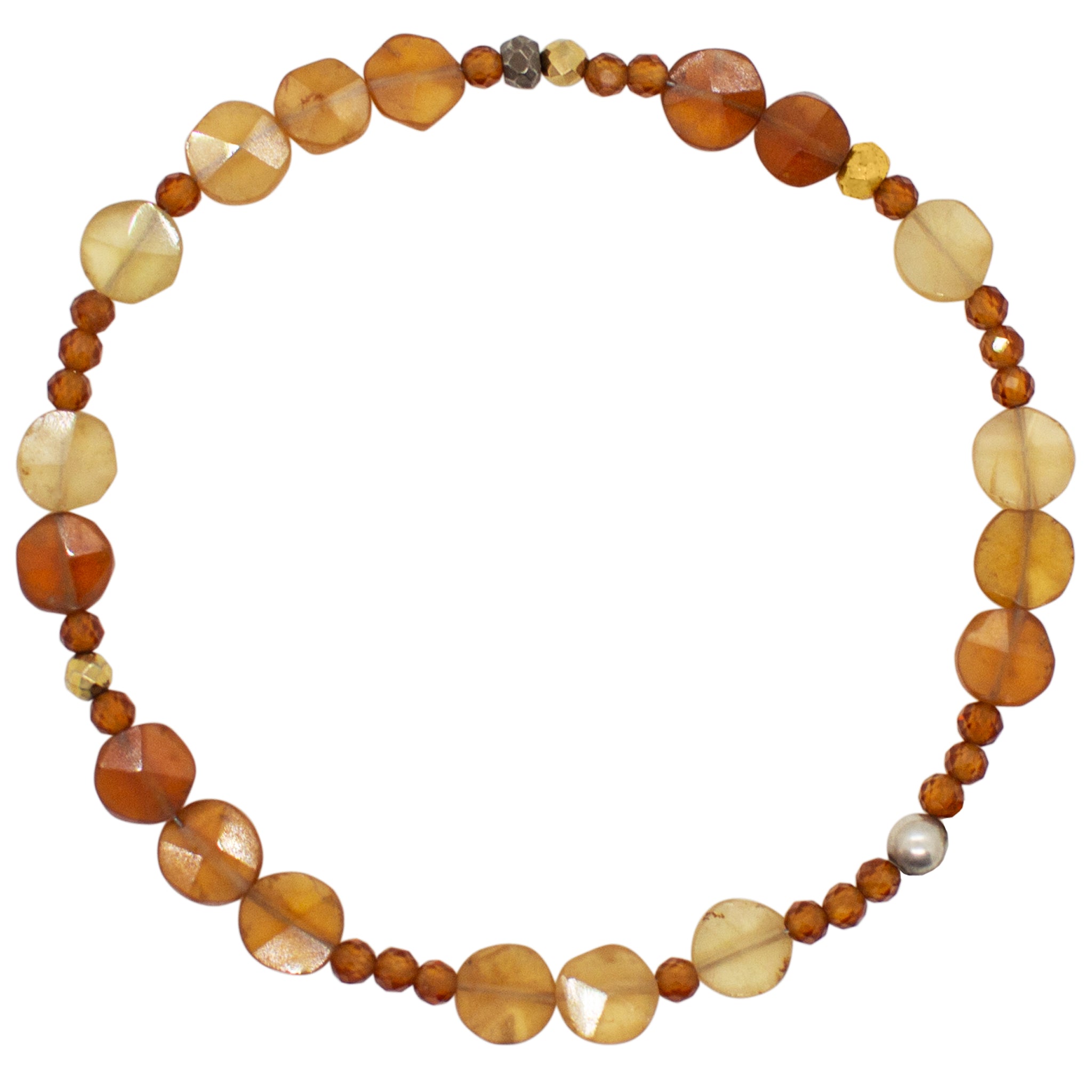 Pyrite's Booty Bracelet in Mixed Hessonite Coins & 3mm Faceted