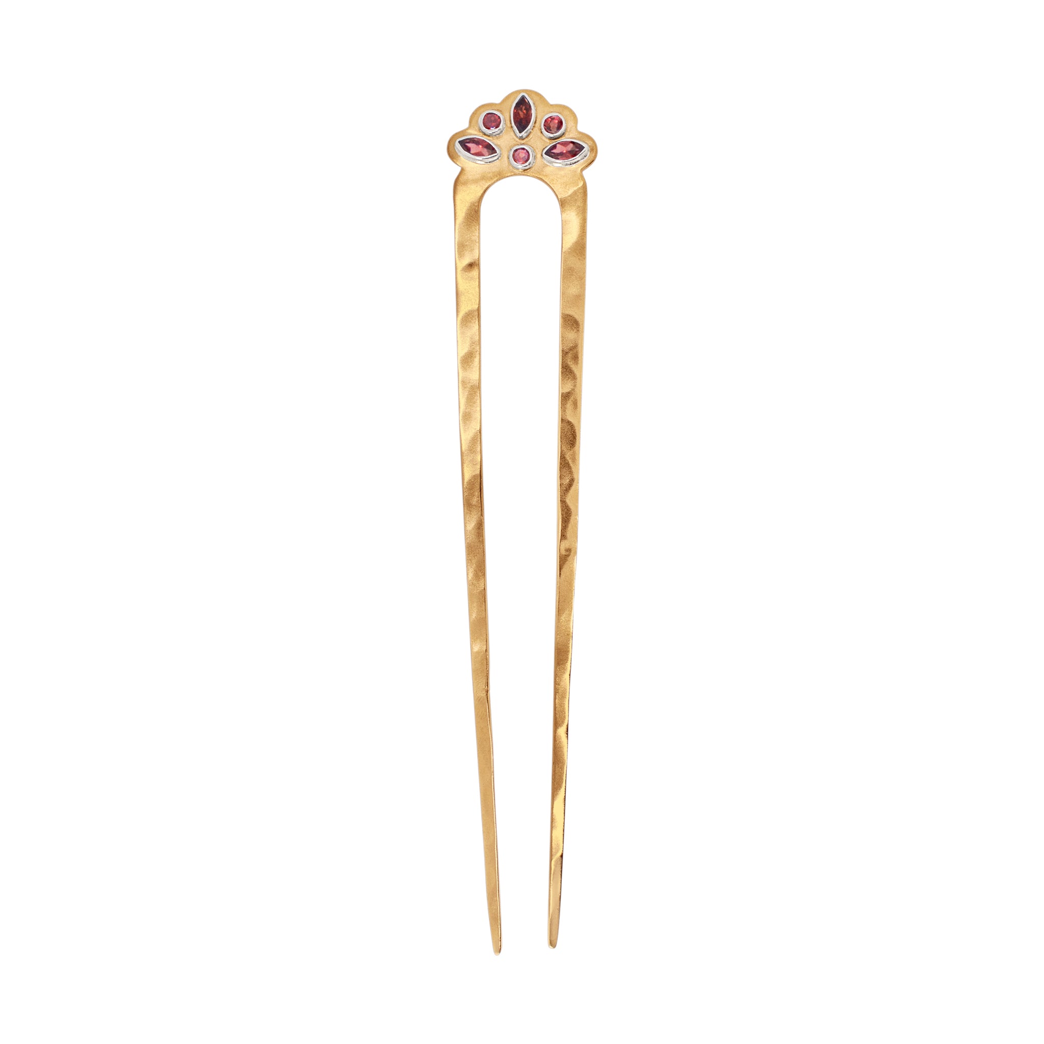 Cut Stone Fado Hair Pin in Garnet & Bronze - Large