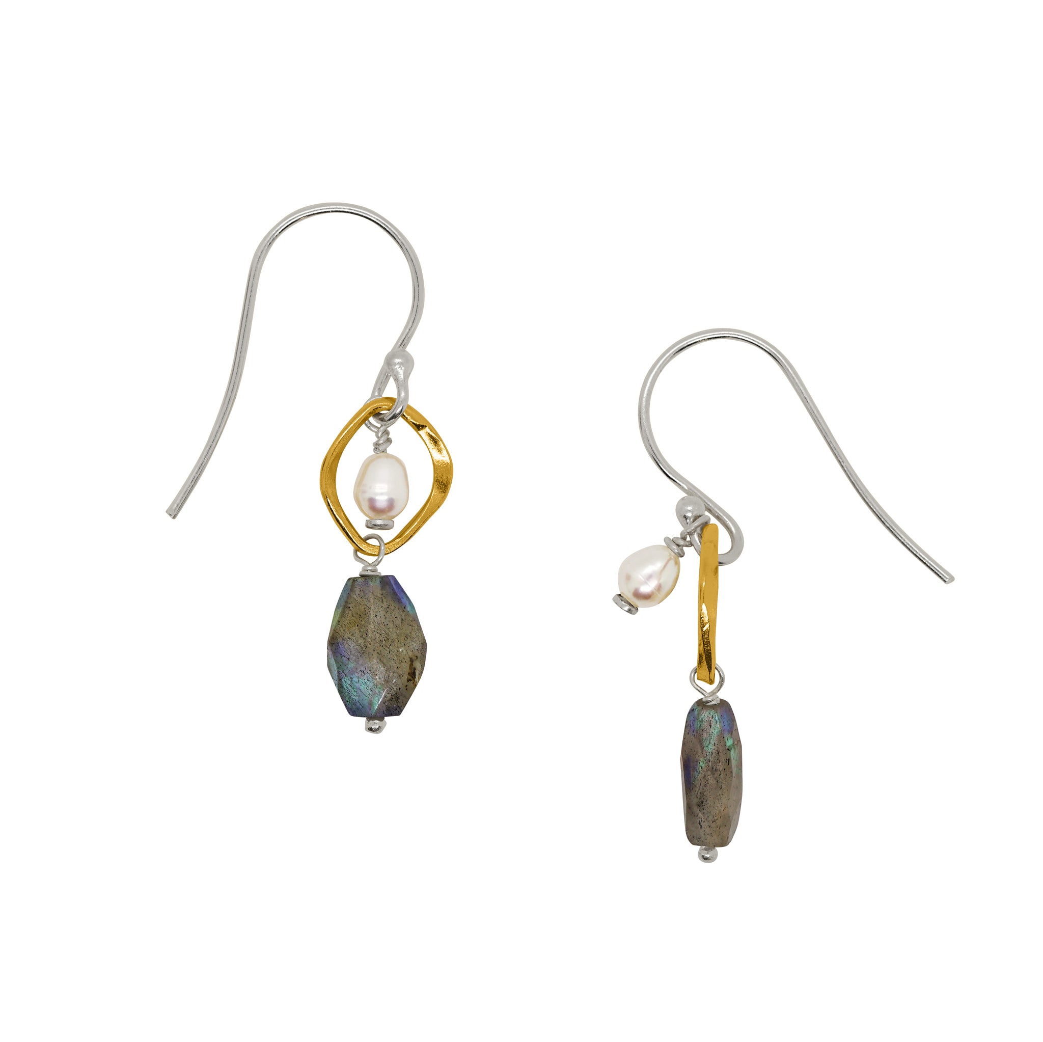 Moon Orbit Earrings in Labradorite & Pearl