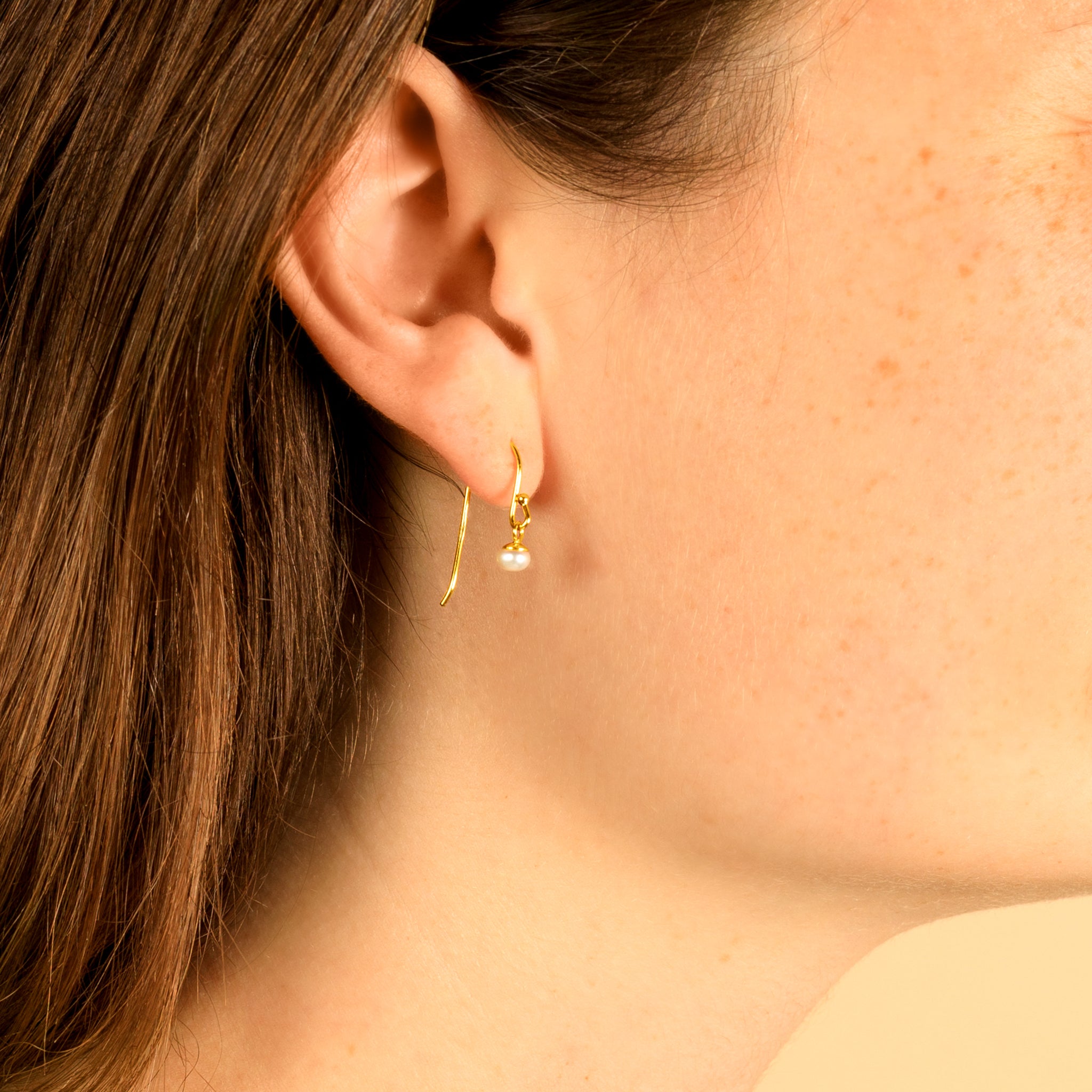 Classic Pearl Hook Earrings in Gold - 4mm