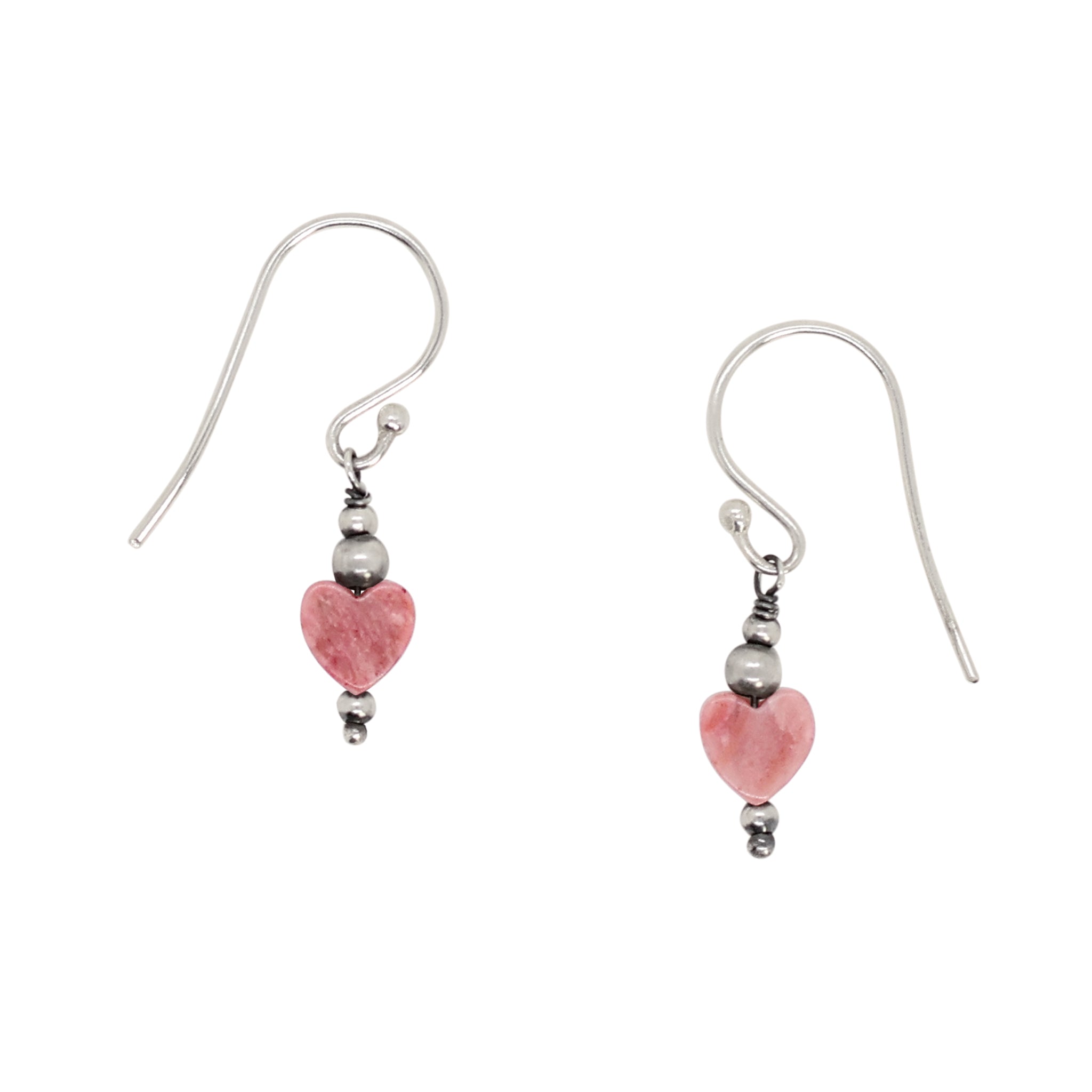 Stone Heart Earrings in Rhodonite