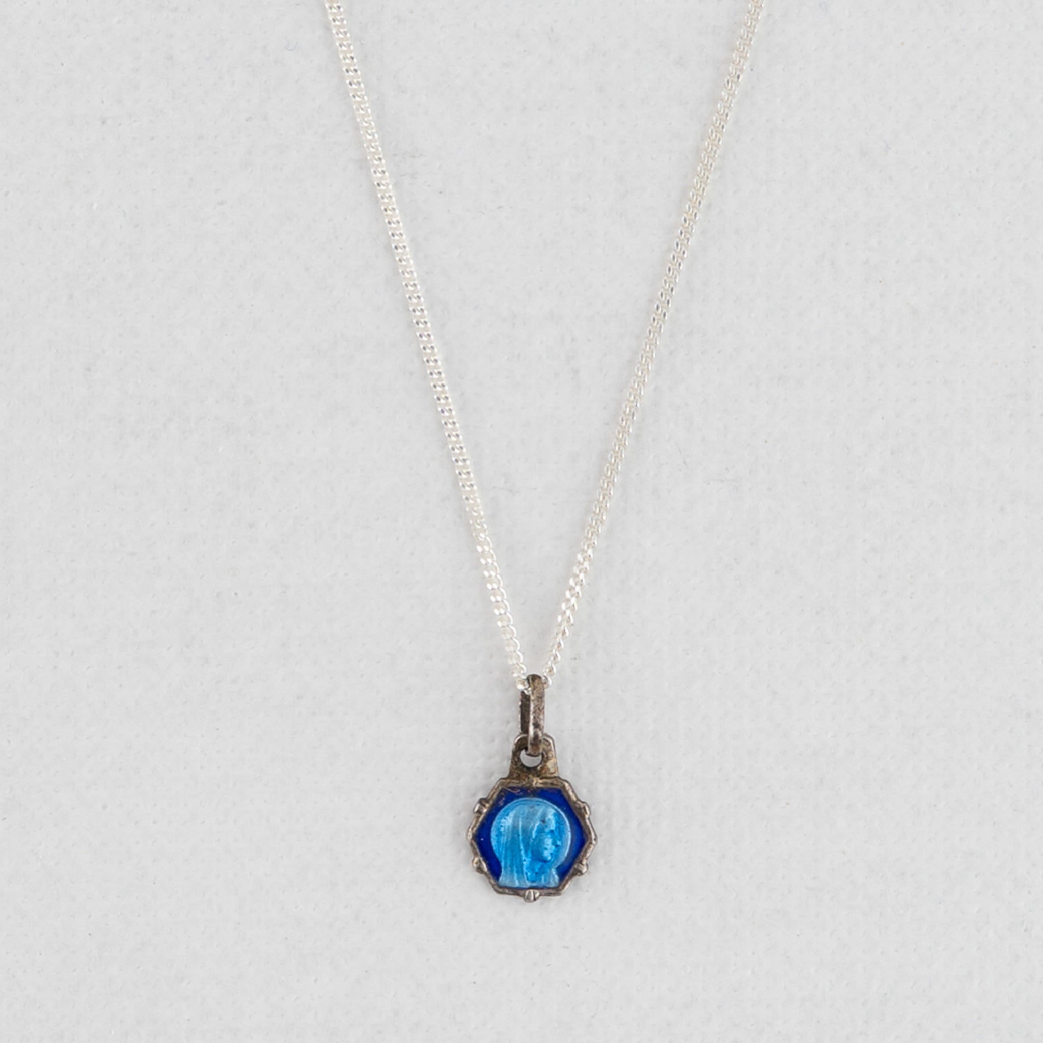 Vintage Medal Our Lady of Lourdes Blue Enamel v227