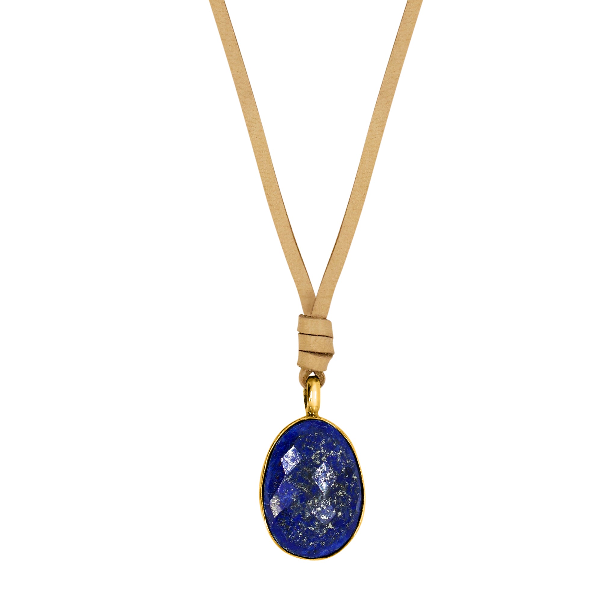 Leather & Stone Necklace in Lapis & Gold