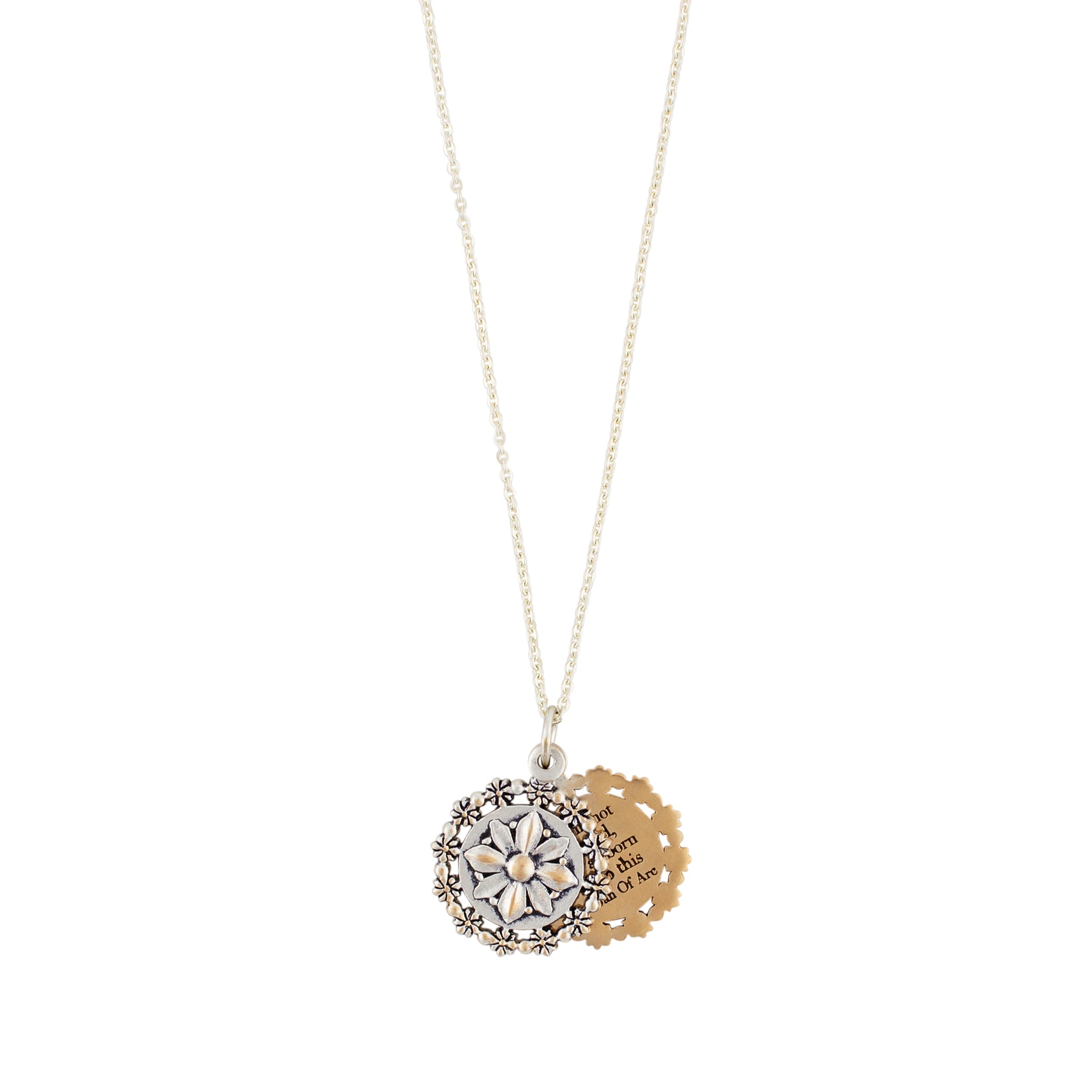 Joan of Arc Sliding Locket Necklace in Bronze with Silver Flash Plate