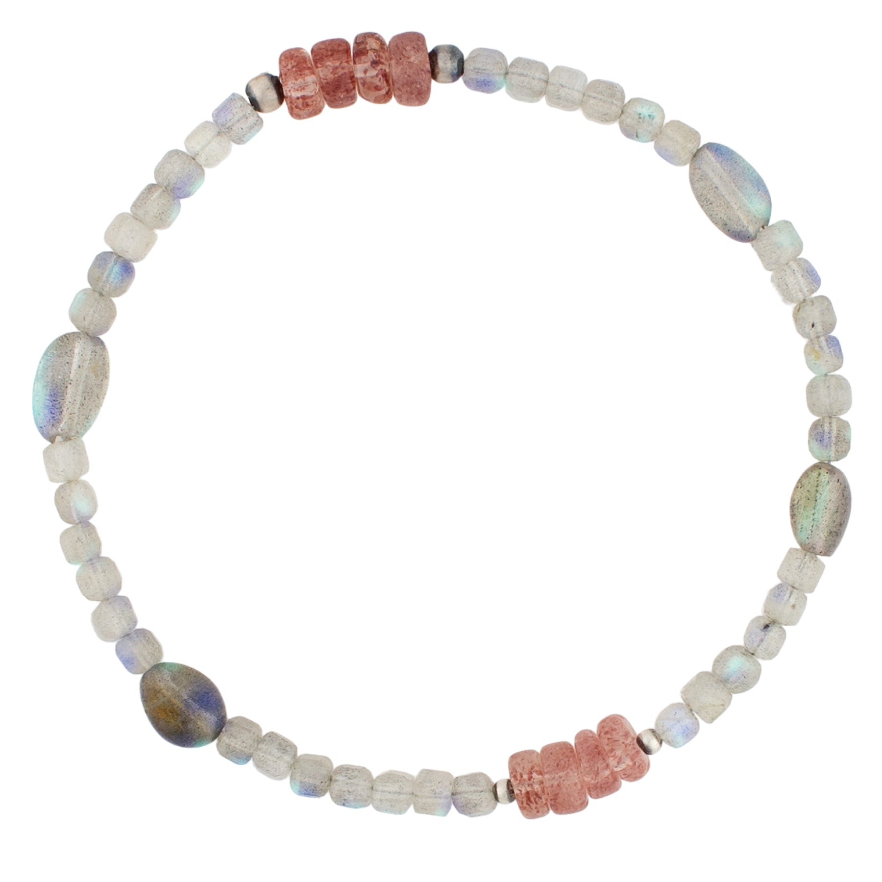 Pyrite's Booty Bracelet in Mixed Labradorite & Strawberry Quartz Heishi | Available to Ship March 18, 2026