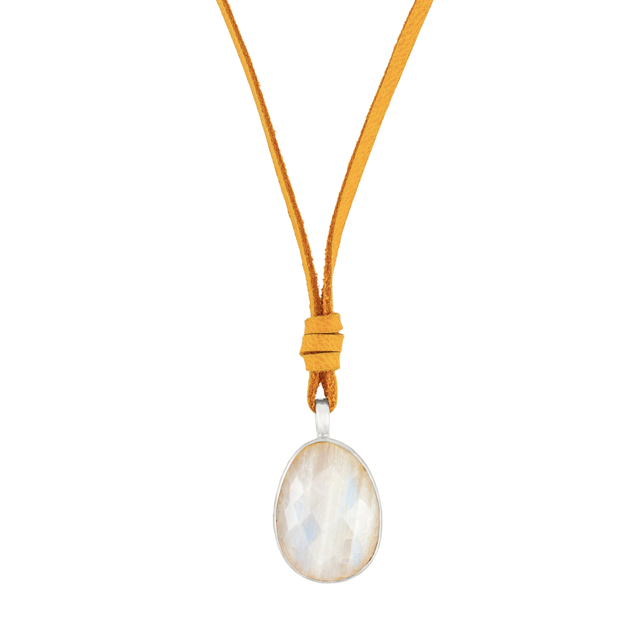 Leather & Stone Necklace in Moonstone & Silver