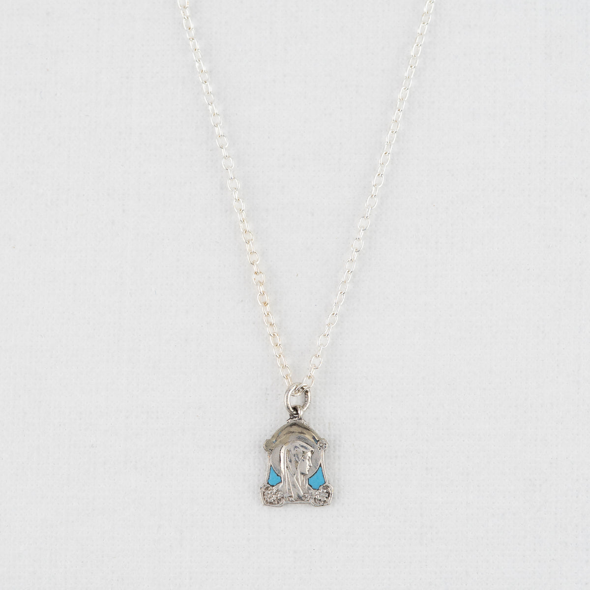 Vintage Medal Our Lady of Lourdes Blue Enamel v22