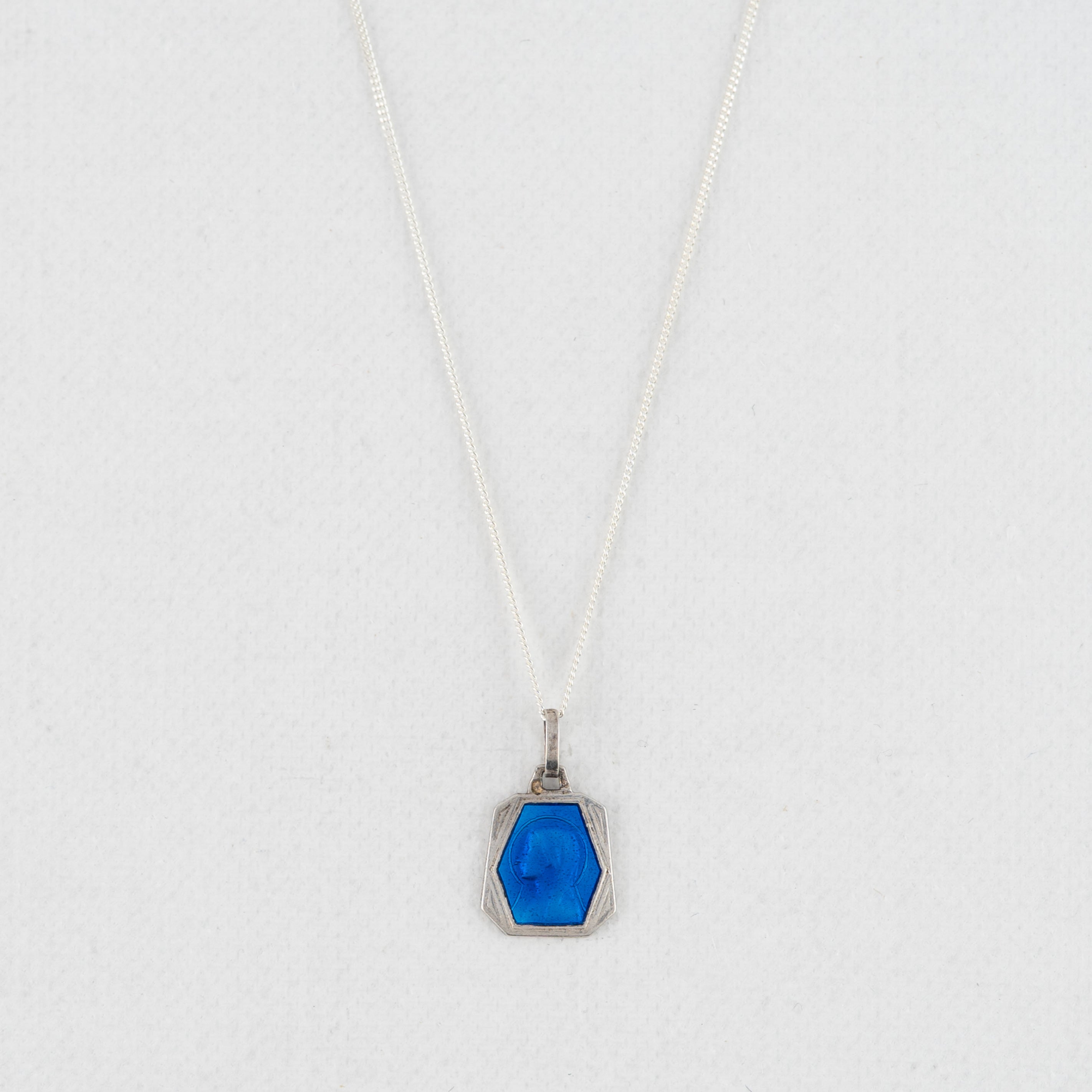 Vintage Medal Our Lady of Lourdes Blue Enamel v46