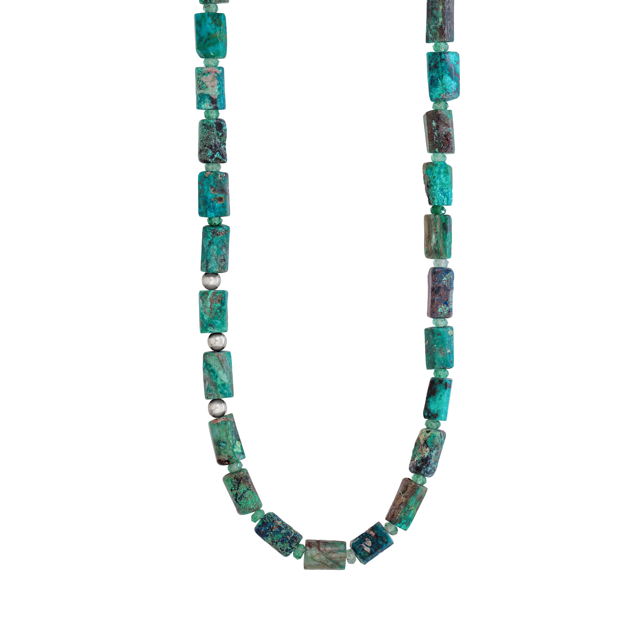 Barrel Stone Bonfire Necklace in Chrysocolla & Green Strawberry Quartz