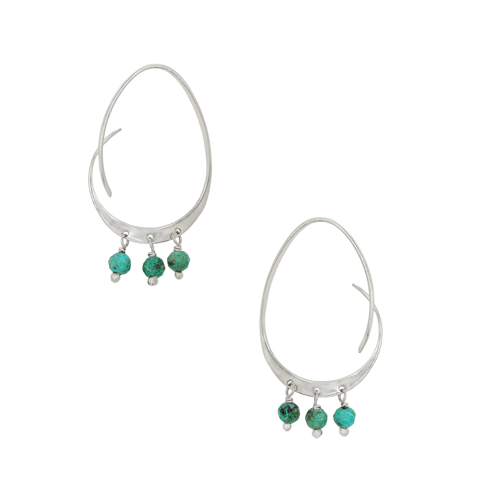Stony Abstract Arc Hoops in Turquoise & Silver - 1 1/4" L