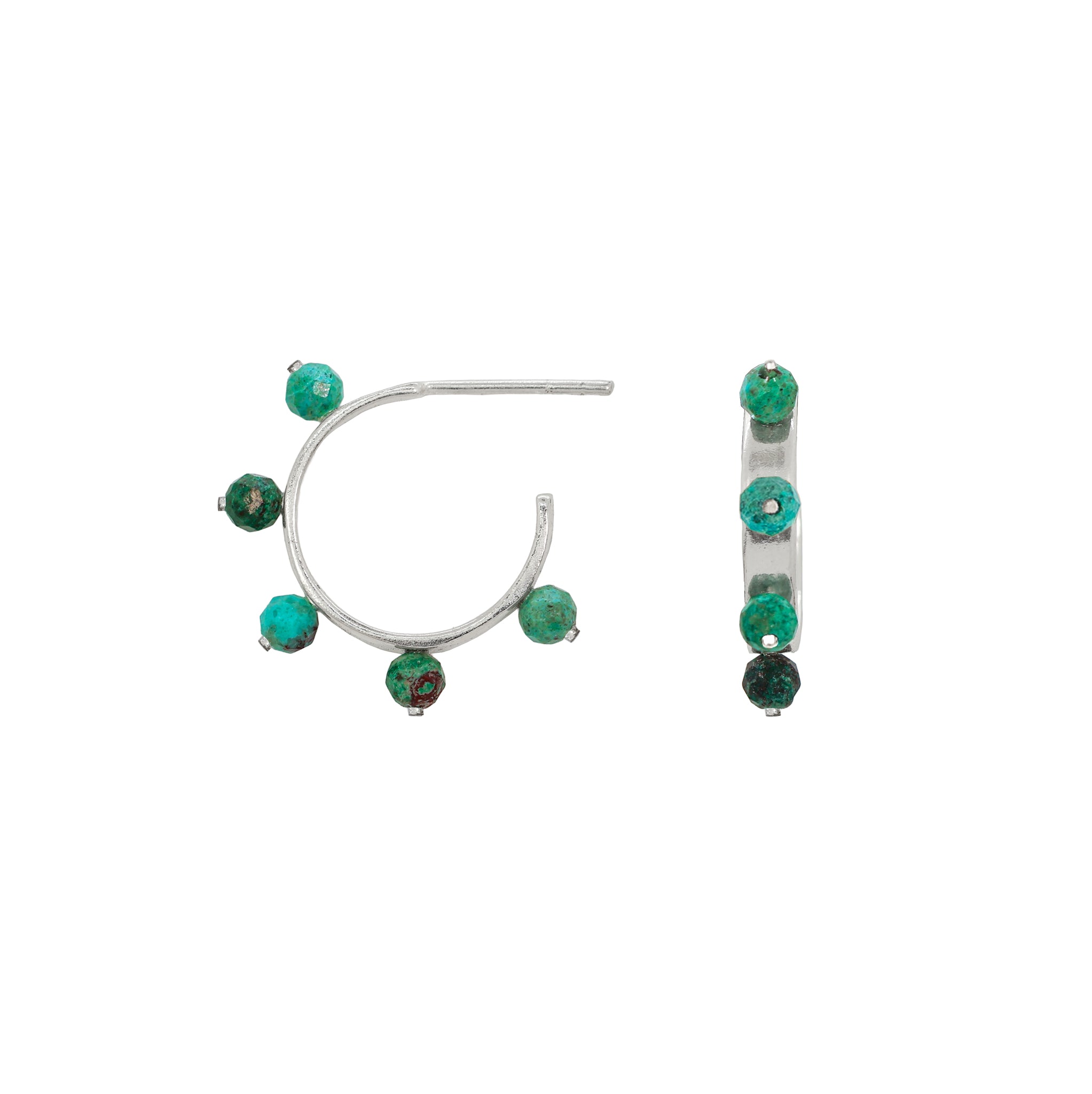 Stone Studded Post Hoops in Turquoise & Silver