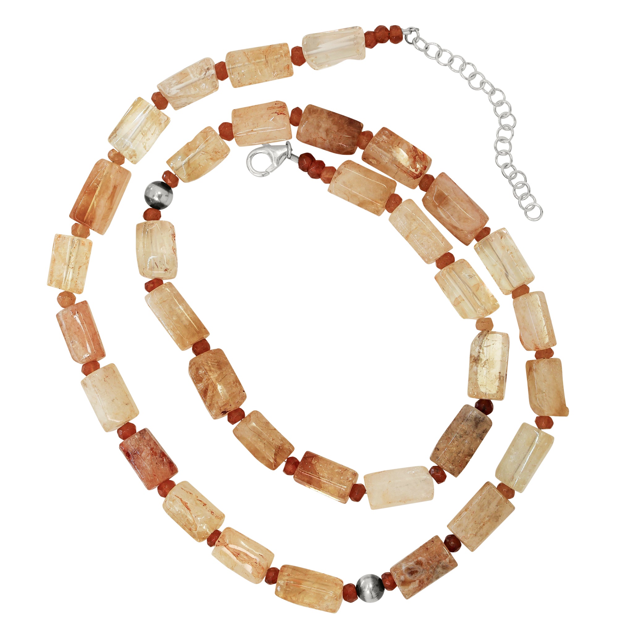 Barrel Stone Bonfire Necklace in Golden Rutilated Quartz & Hessonite