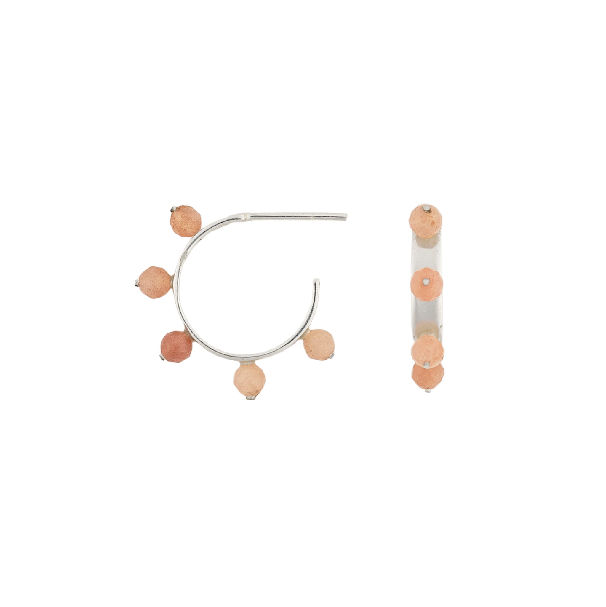 Stone Studded Post Hoops in Sunstone & Silver