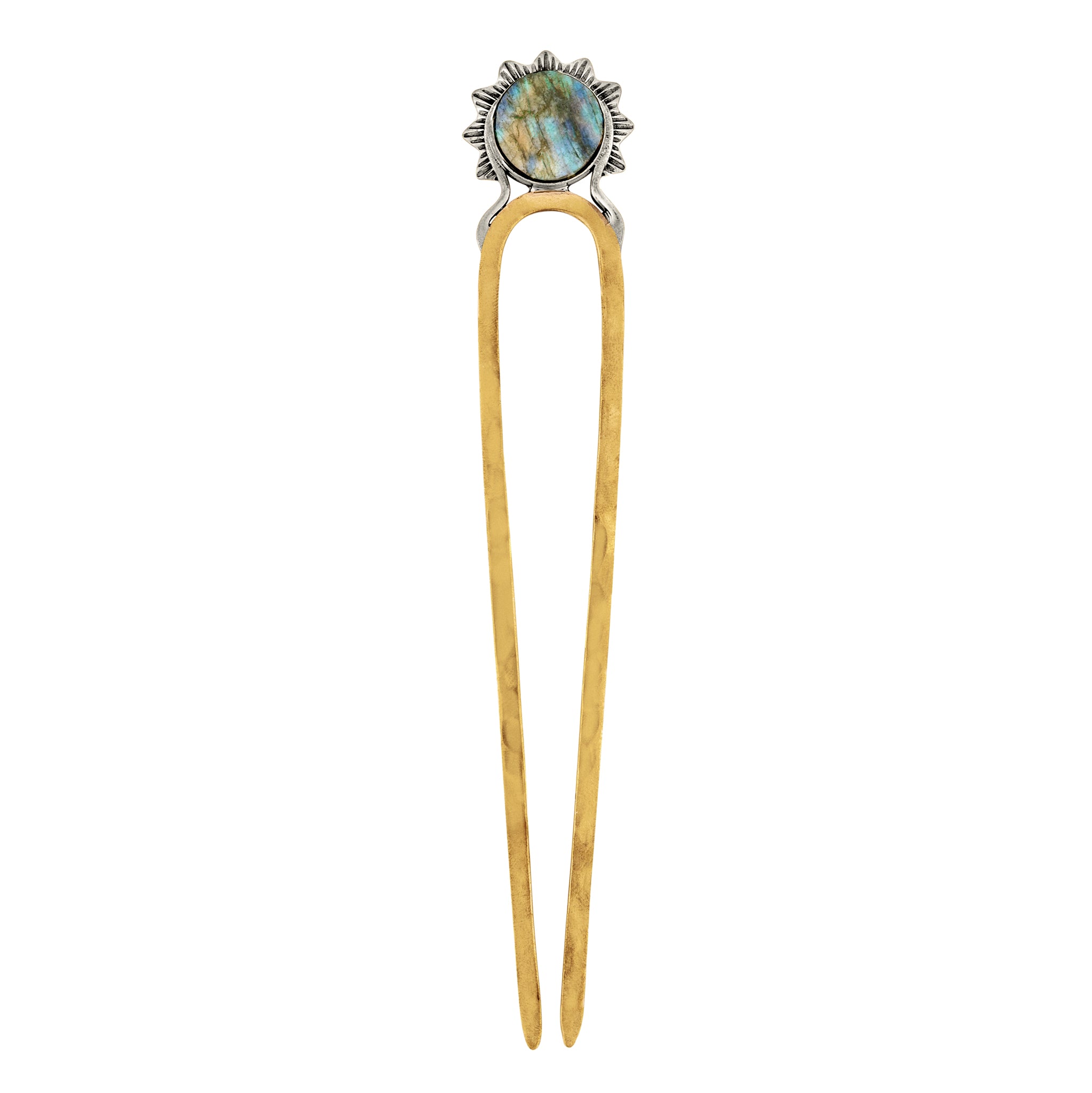 Stoneburst Hair Pin in Labradorite & Bronze with Silver Accents - 5" L | Available to Ship September 10, 2026
