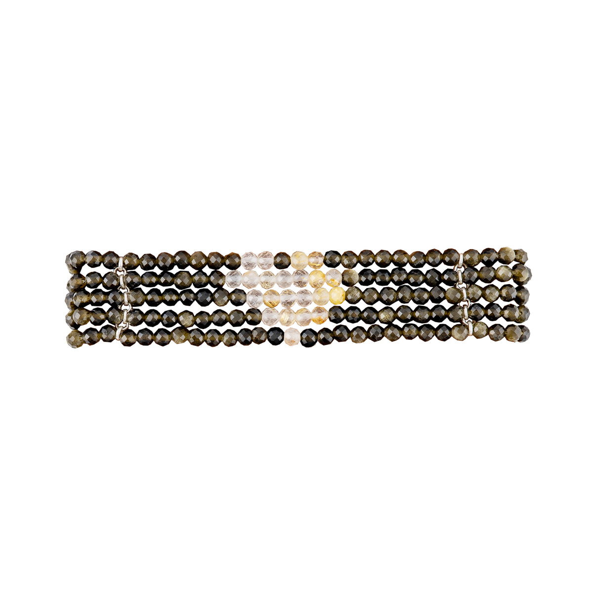 Beaded Blanket Stretch Bracelet Set - Heart Pattern in Golden Obsidian