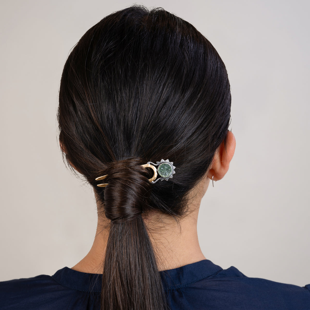 Stoneburst Hair Pin in Green Strawberry Quartz - 2 1/2" L