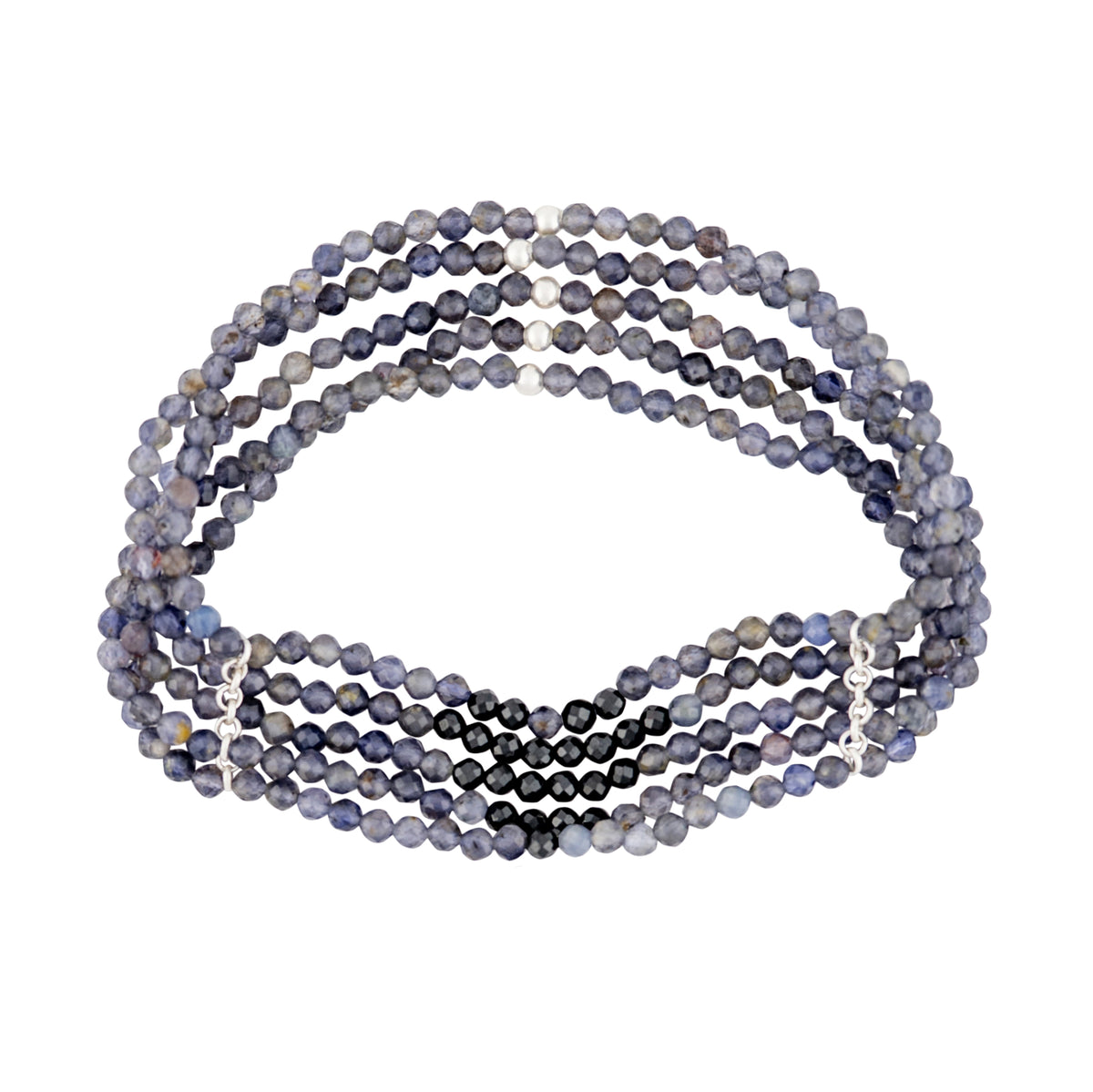Beaded Blanket Stretch Bracelet Set - Heart Pattern in Iolite