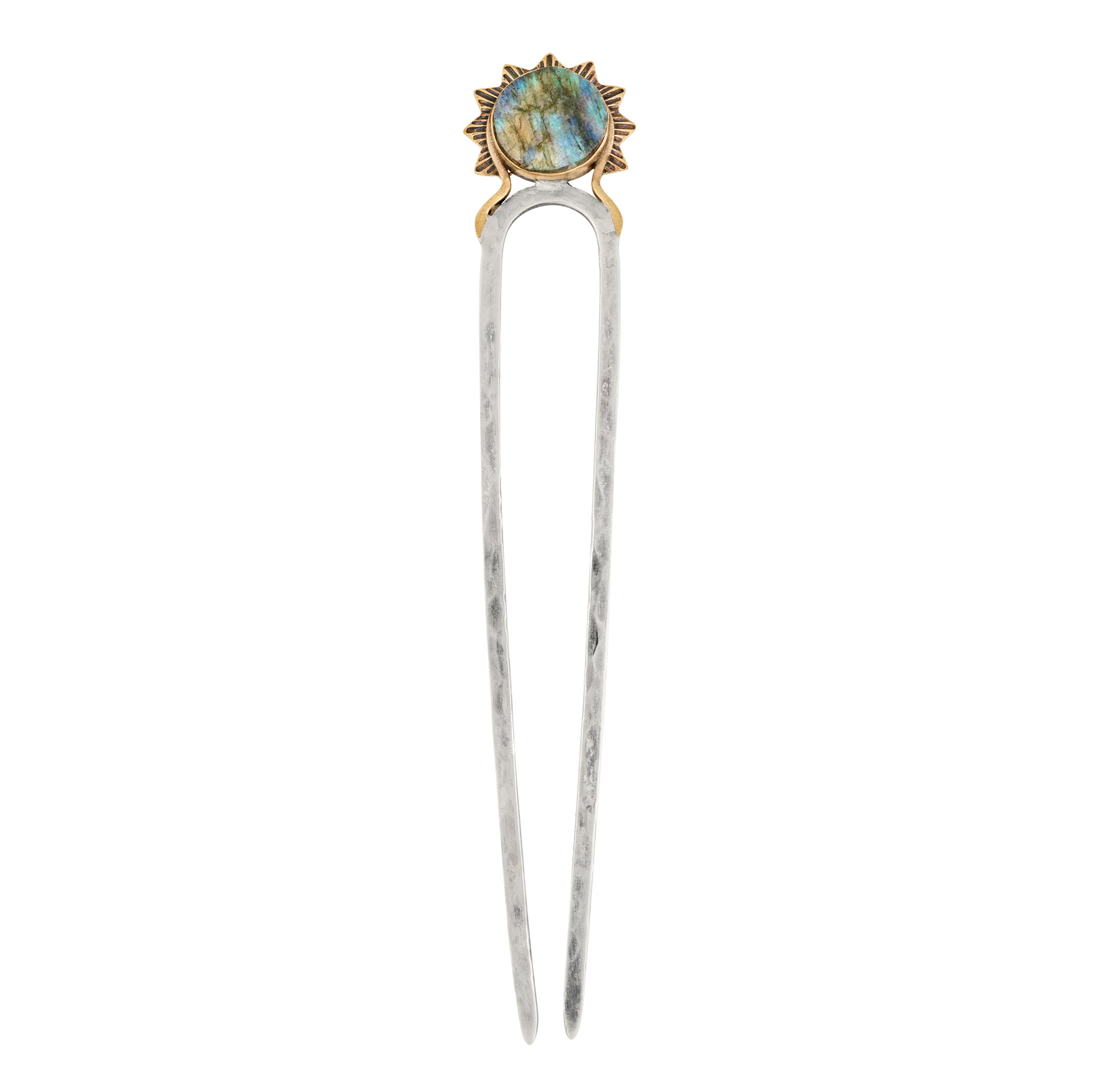 Stoneburst Hair Pin in Labradorite & Silver with Bronze Accents - 5" L | Available to Ship September 10, 2026