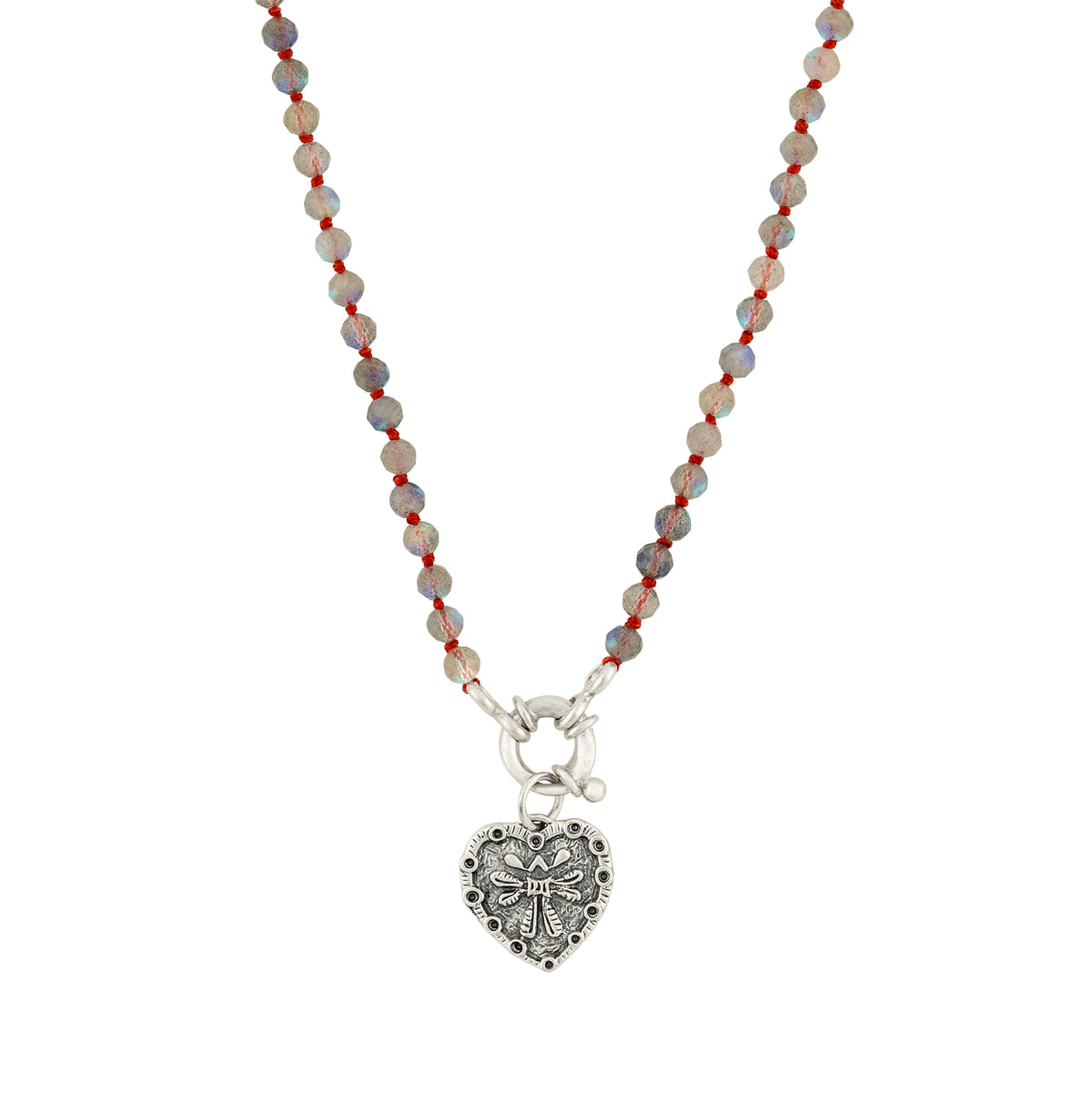 Stone & Silk Guardian Angel Necklace in Labradorite & Silver | Available to Ship October 30, 2026