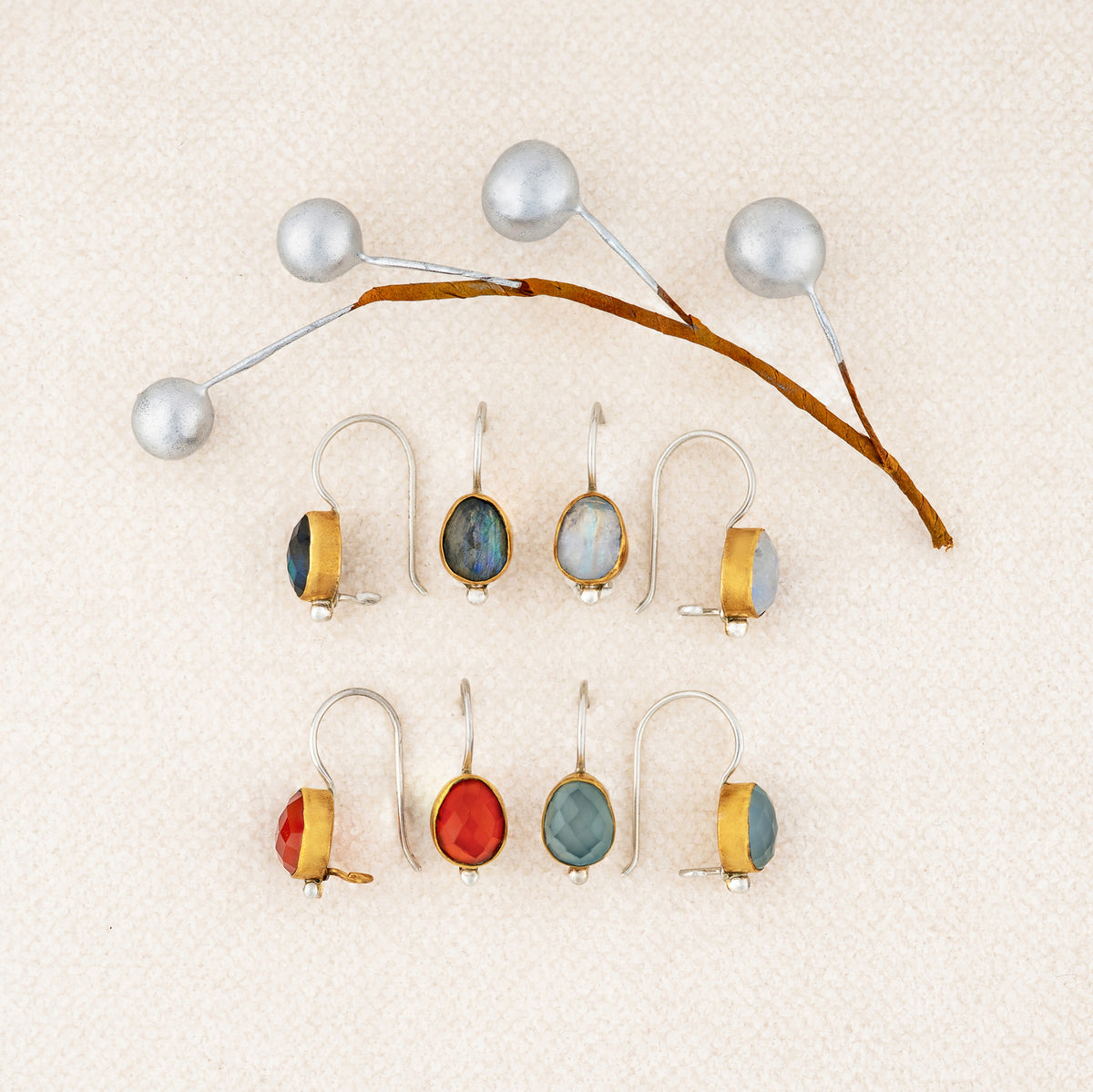 Fire Inside Earrings in Aqua Chalcedony & Bronze