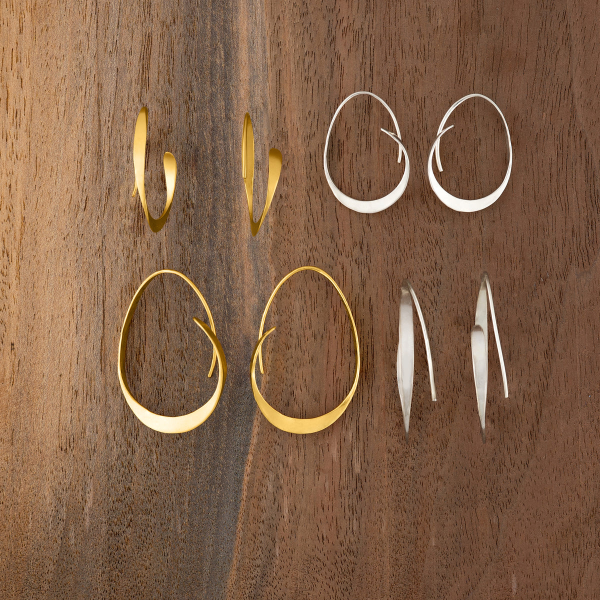 Abstract Arc Hoops in Silver - 1 1/2" L