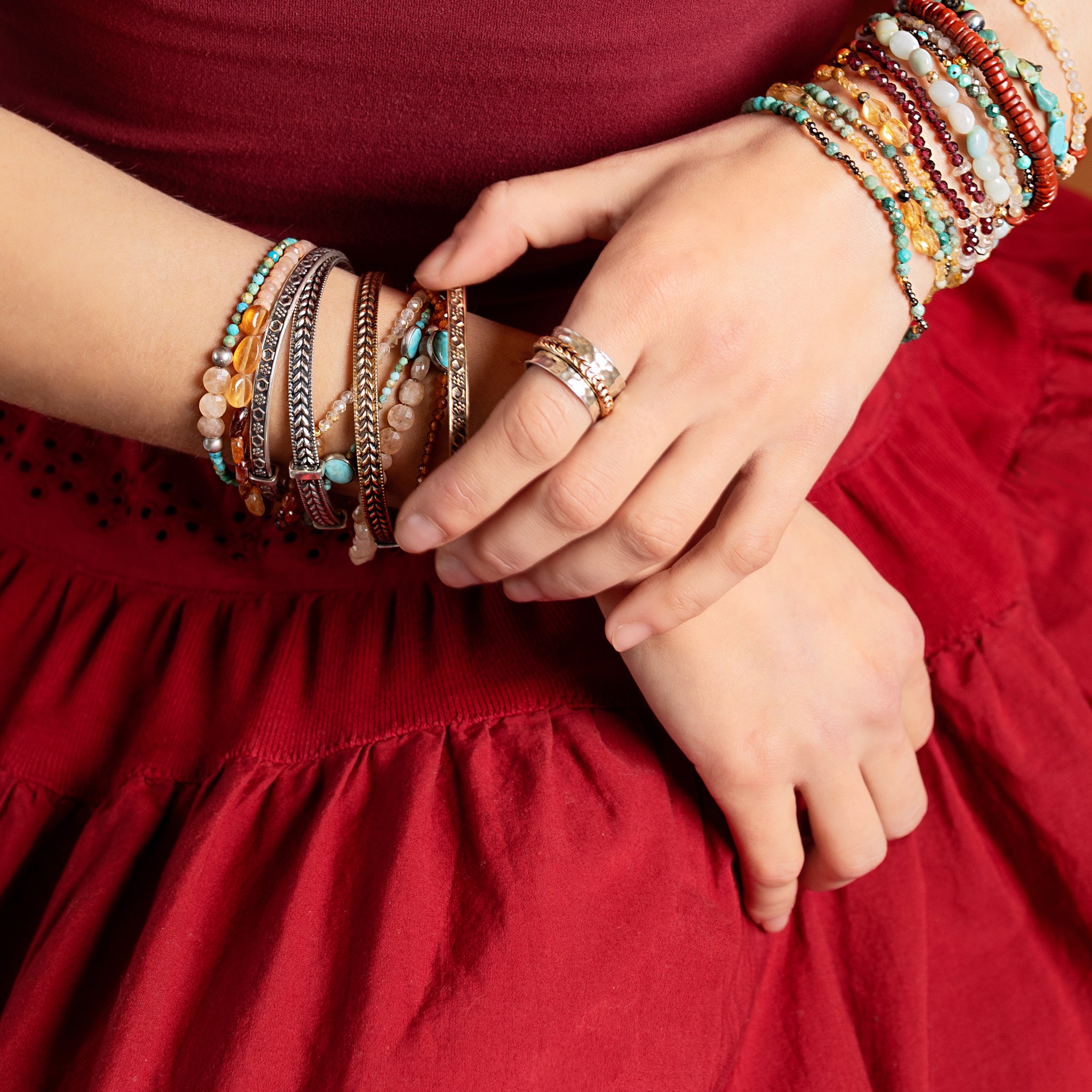 Cinching Belt Bangle in Antiqued Bronze - Zigzag Pattern