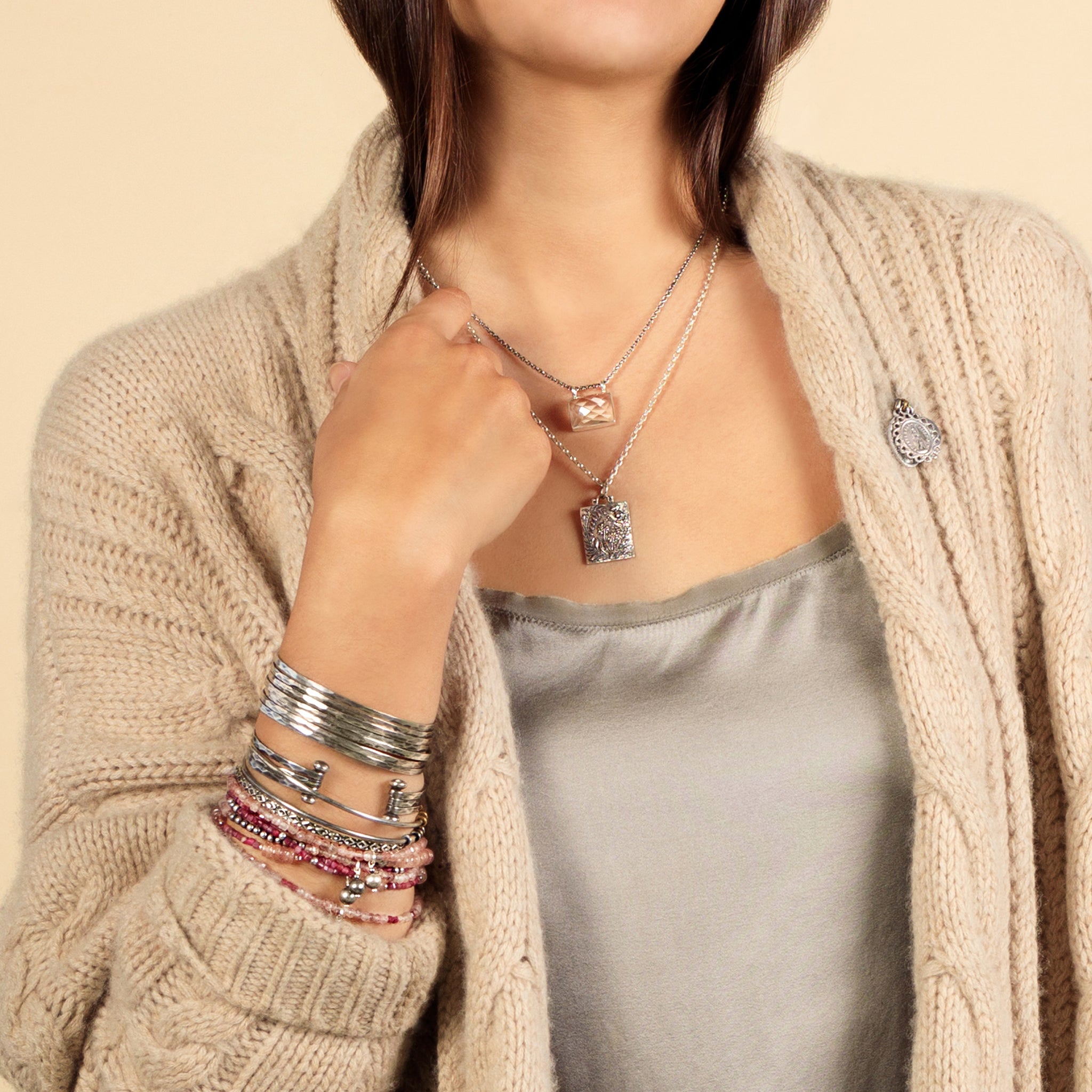 Stacked Strands Cuff - Silver - 7 Strand