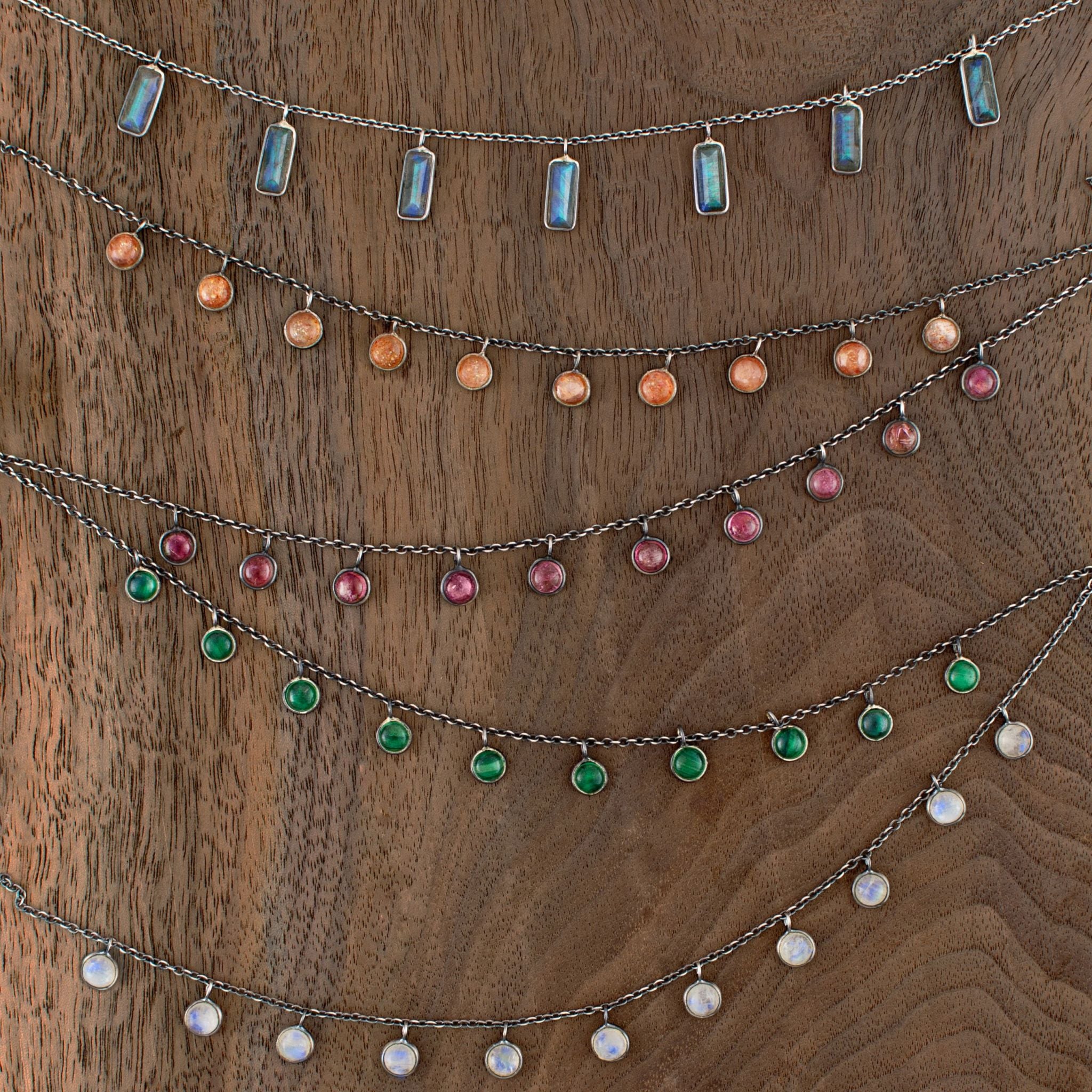 Many Moons Necklace in Rainbow Moonstone