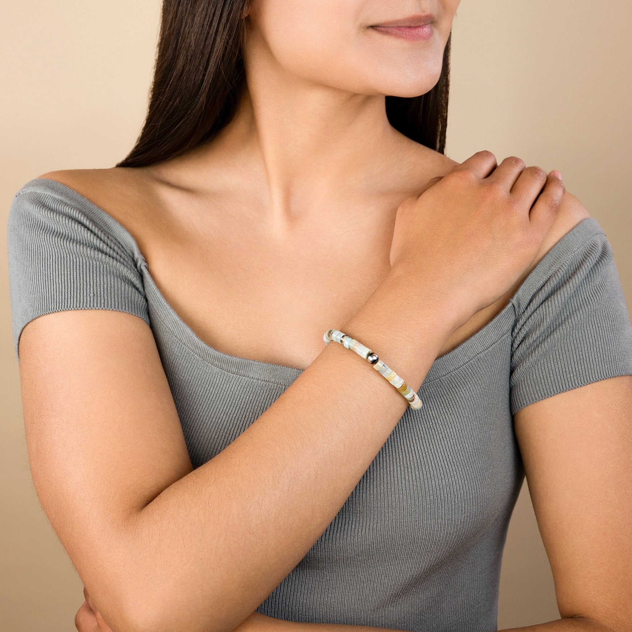 Stone & Sterling Stretch Bracelet in Amazonite- Unisex Sizing
