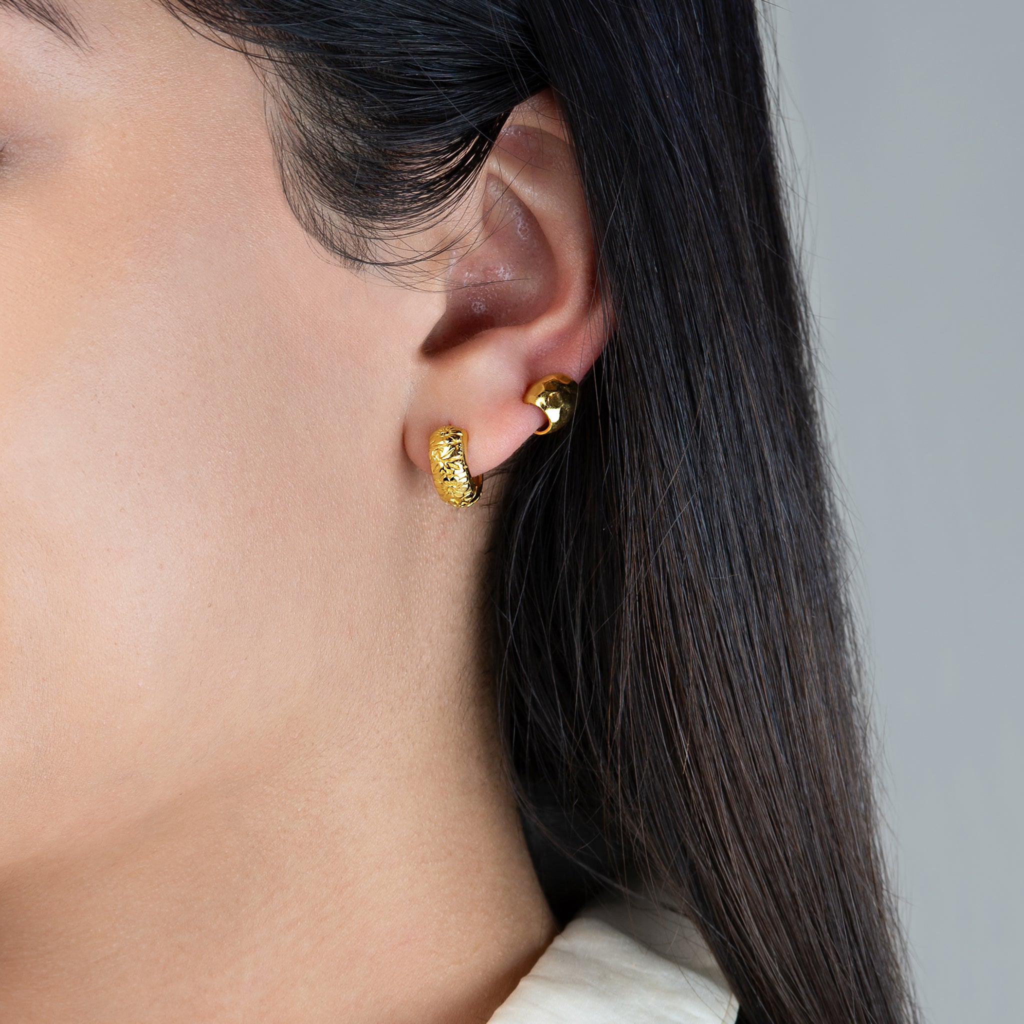 Hammered Huggie Earrings in Gold