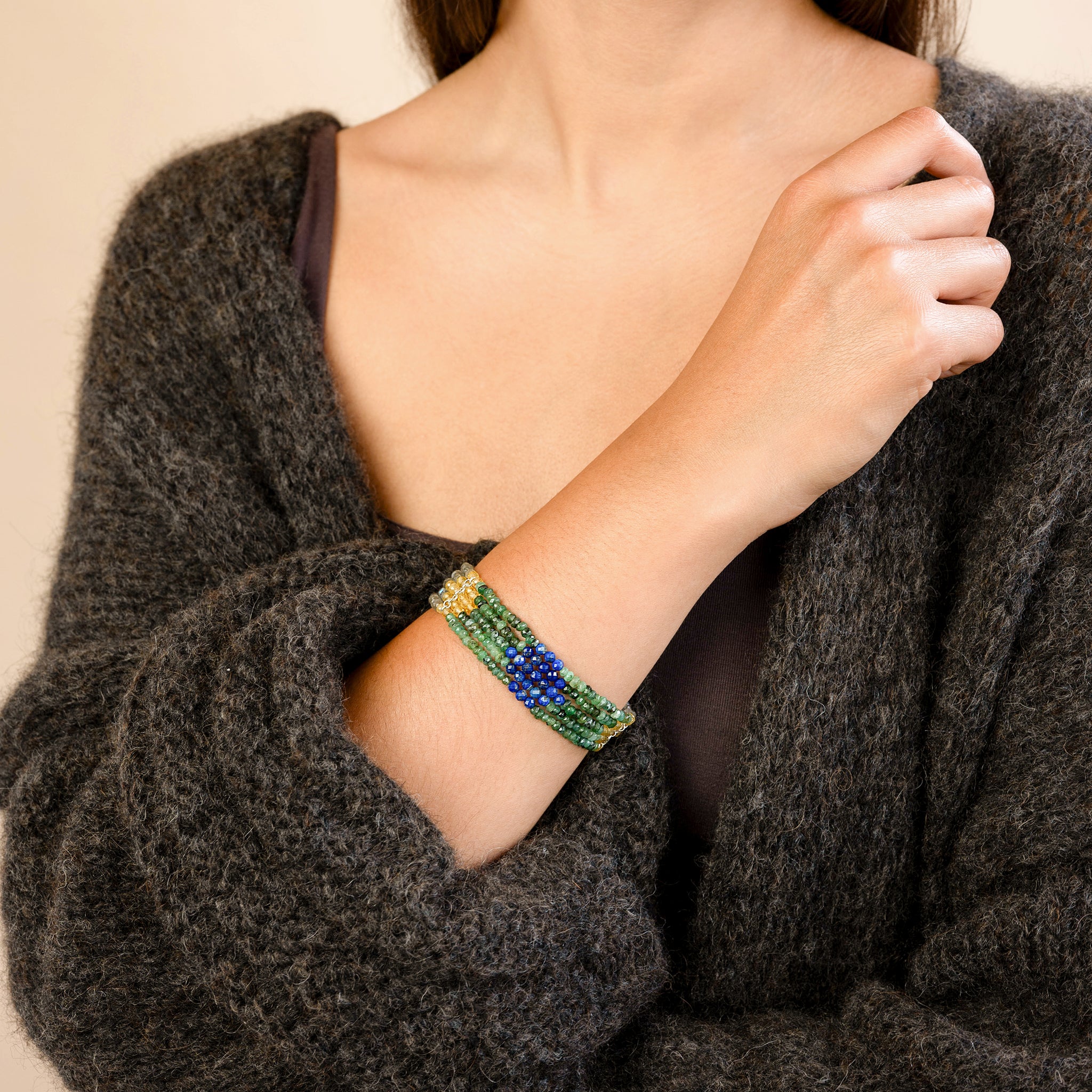 Beaded Blanket Stretch Bracelet in Cool Tones