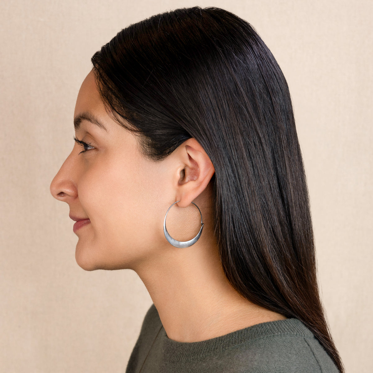 Arc Hoops in Antiqued Silver - 1 1/2"