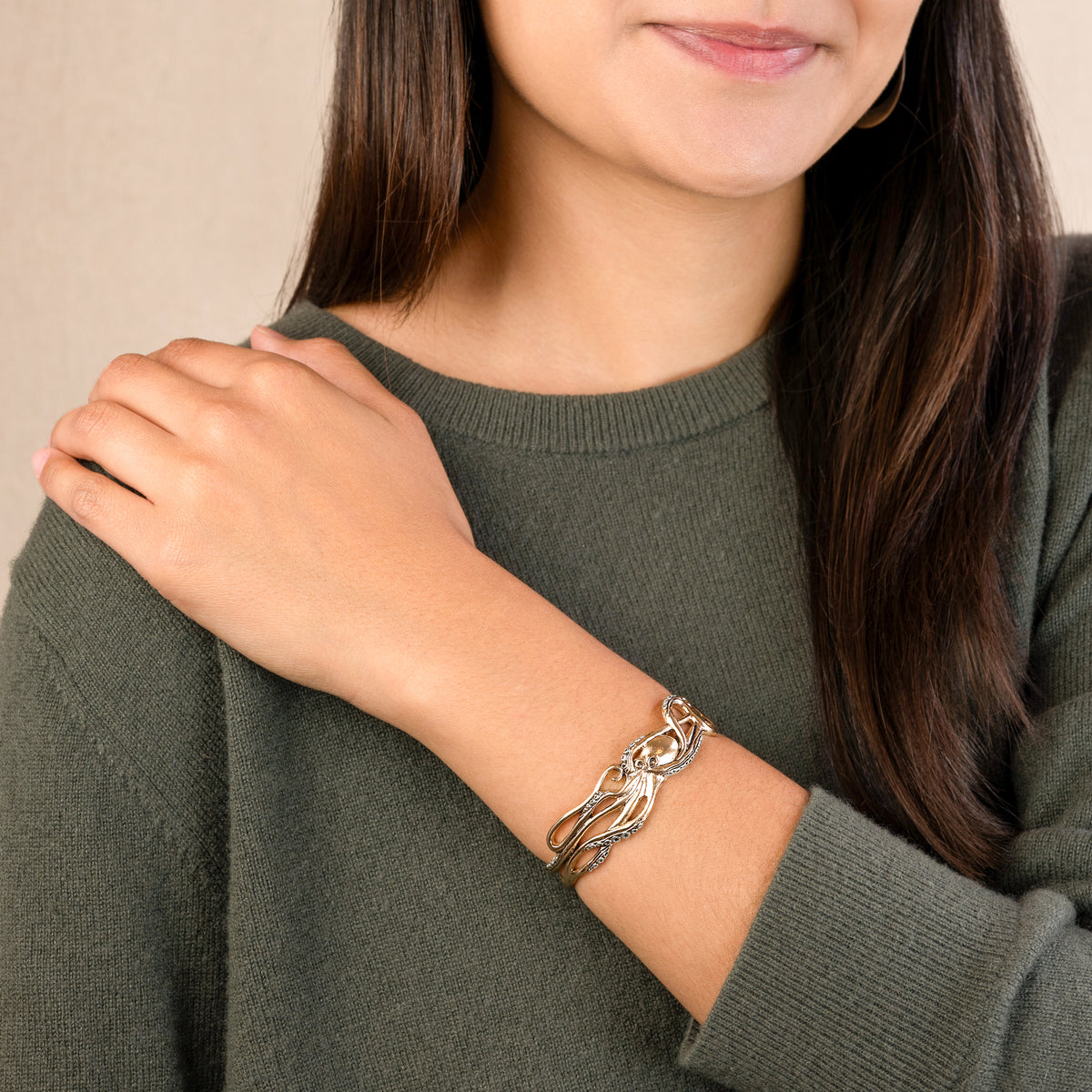Octopus Cuff in Antiqued Bronze with Silver Accents - Narrow