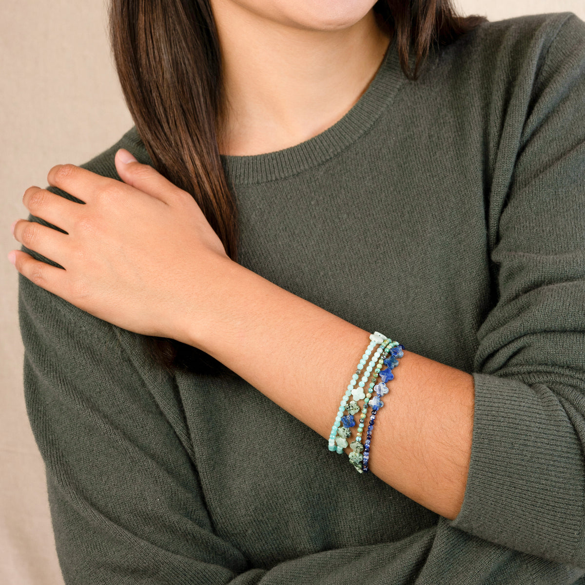 Pyrite's Booty Bracelet in Amazonite with Four-Petal Flowers | Available to Ship October 30, 2026