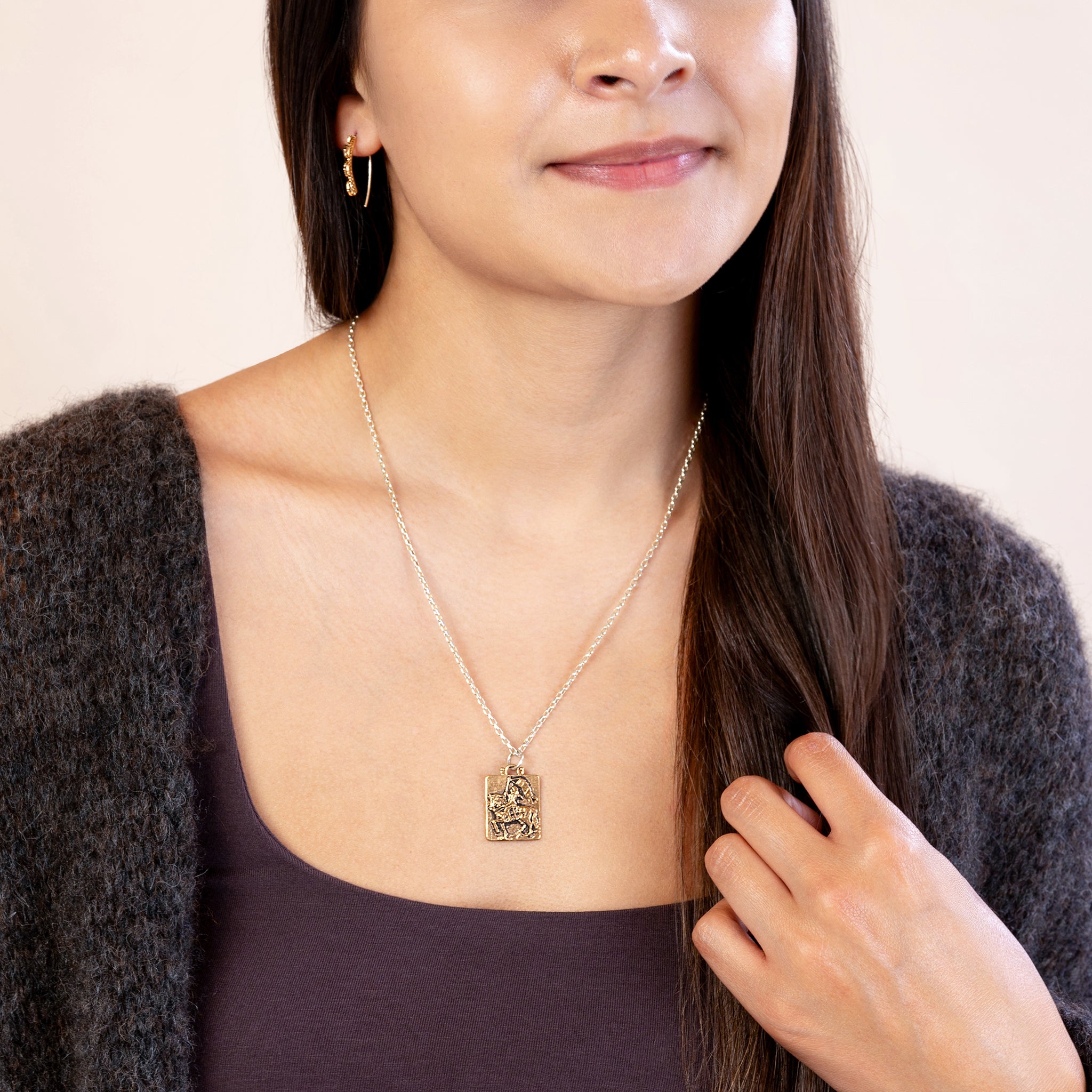 Joan of Arc Tablet Musing Necklace in Bronze & Silver