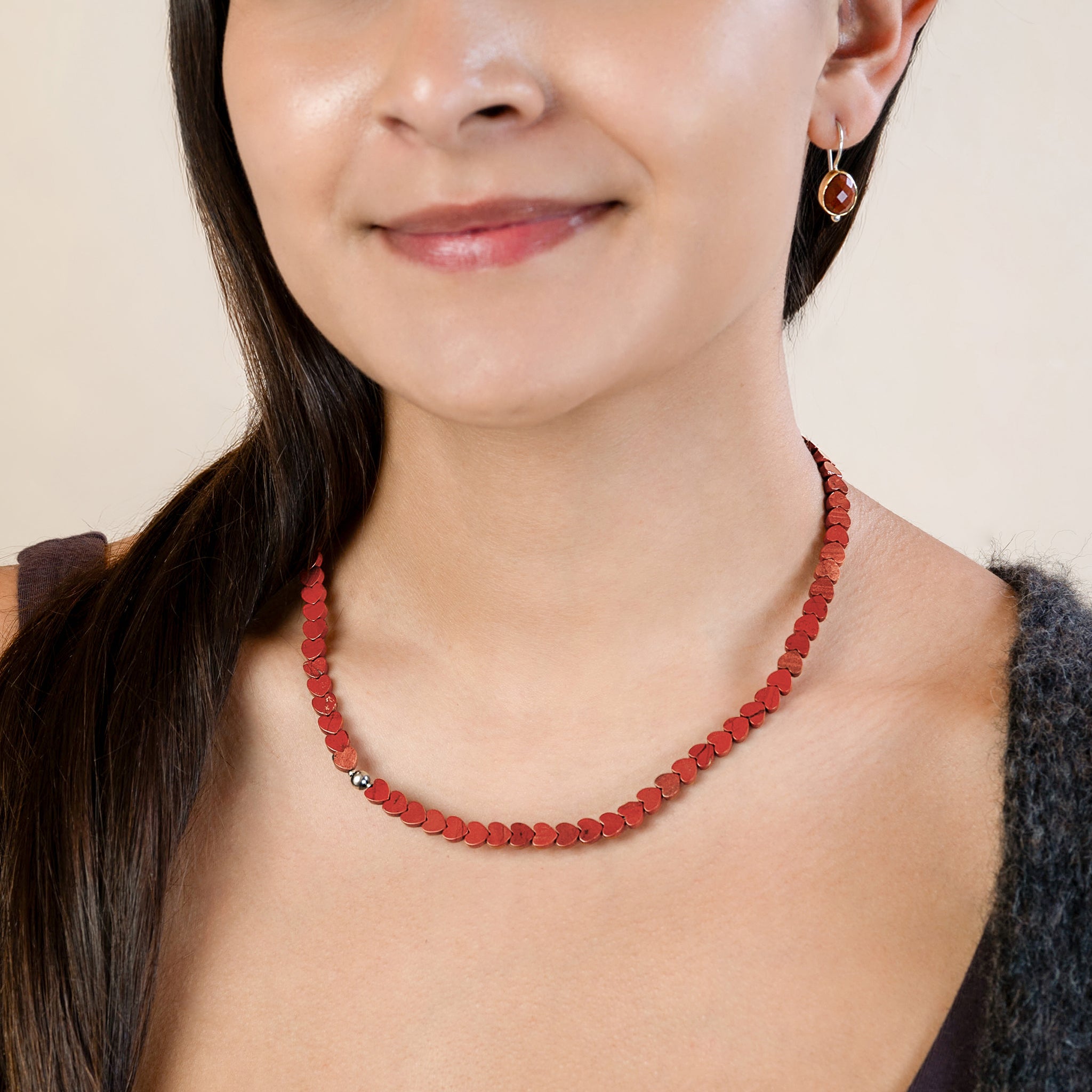 Stone Heart Necklace in Red Jasper