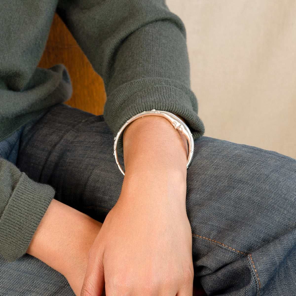 Man in the Moon Bangle in All Silver
