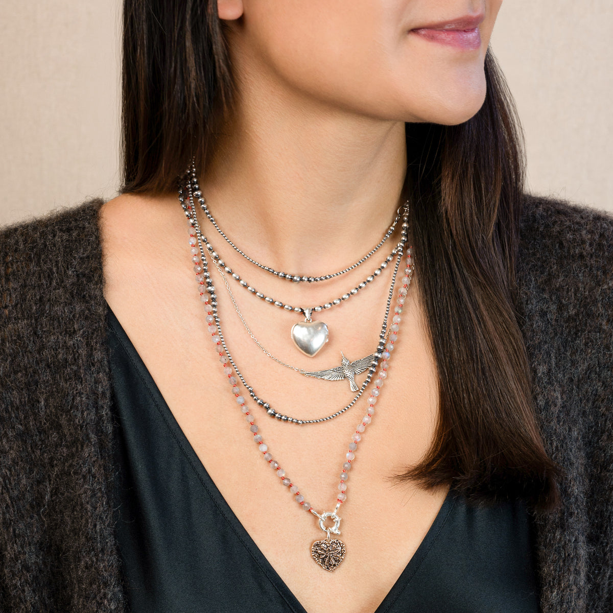 Stone & Silk Guardian Angel Necklace in Labradorite & Bronze | Available to Ship October 30, 2026