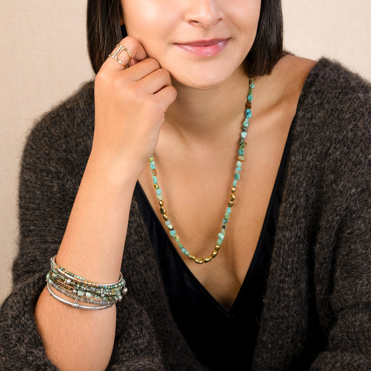 Worry Bangle in Silver & Bronze Beads