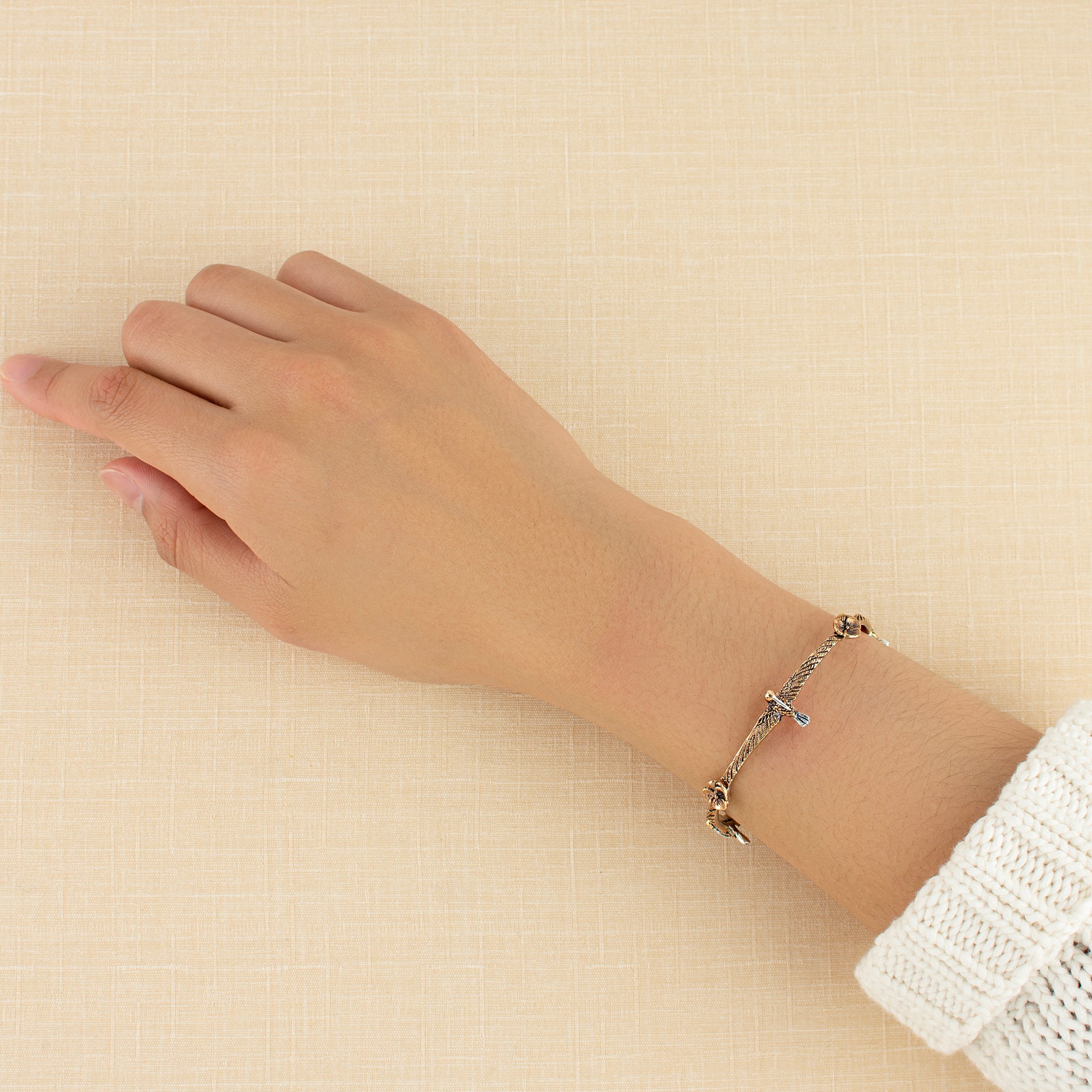 Hummingbird & Pansy Cuff in Bronze & Silver