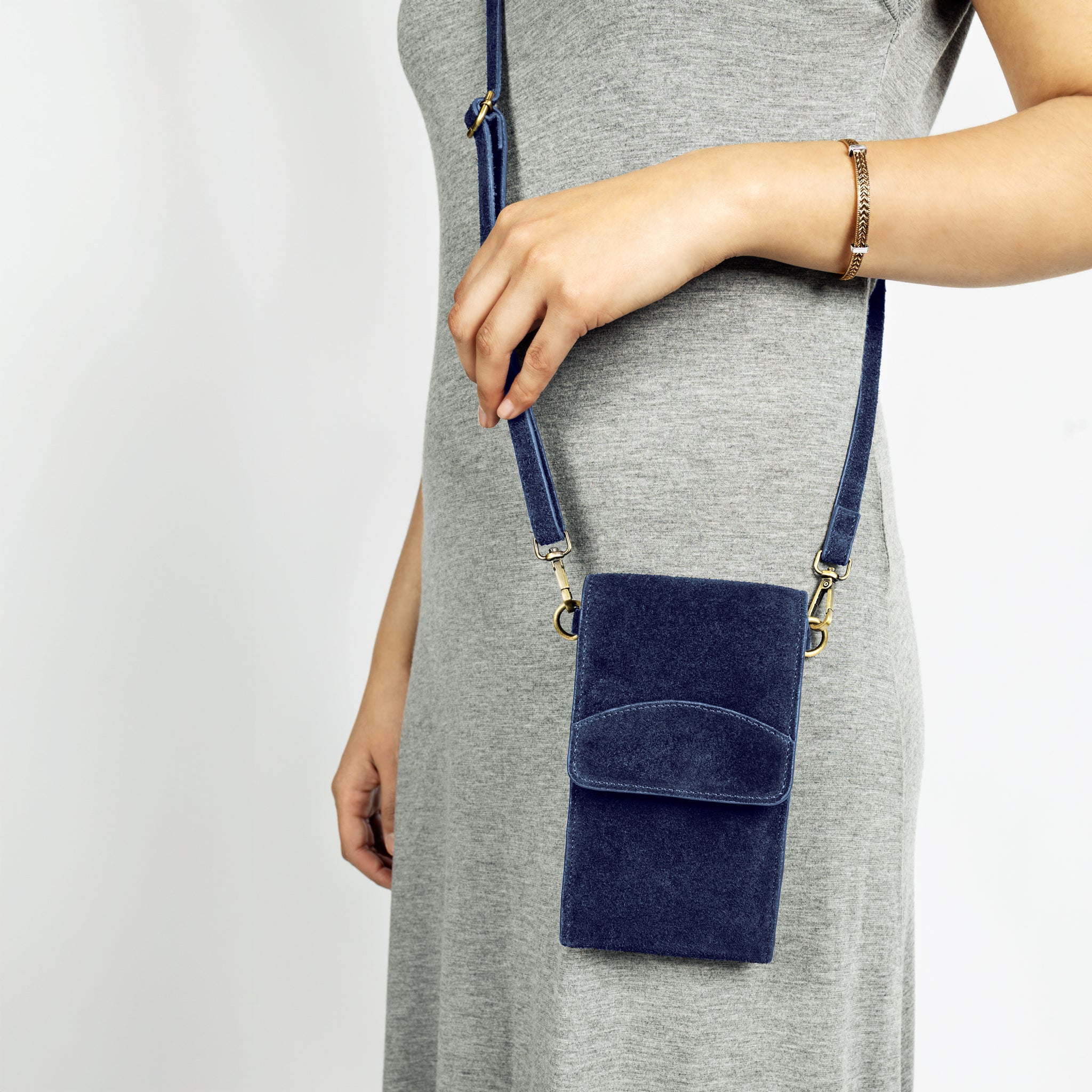 On the Move Phone Bag in Night Sky Blue Suede