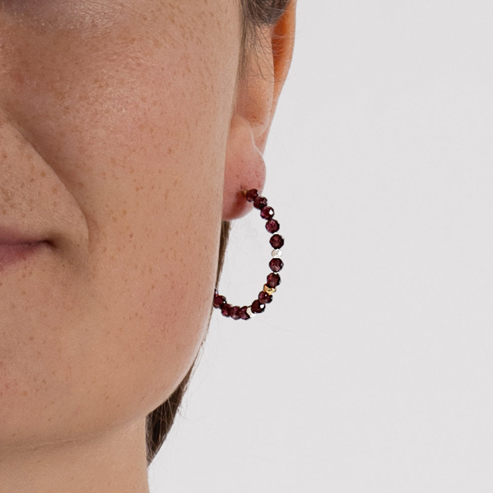 She's Got Stones Sleeper Hoops in Garnet - 1"
