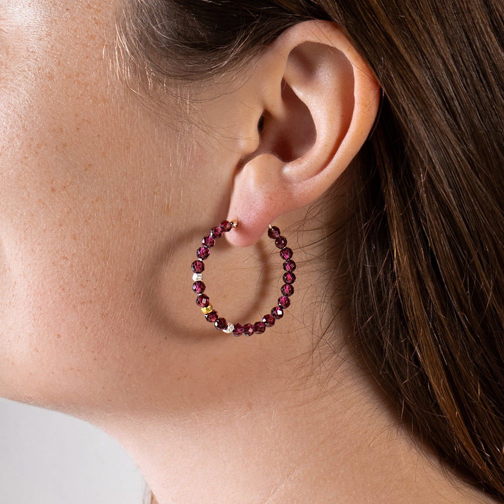 She's Got Stones Sleeper Hoops in Garnet - 1"