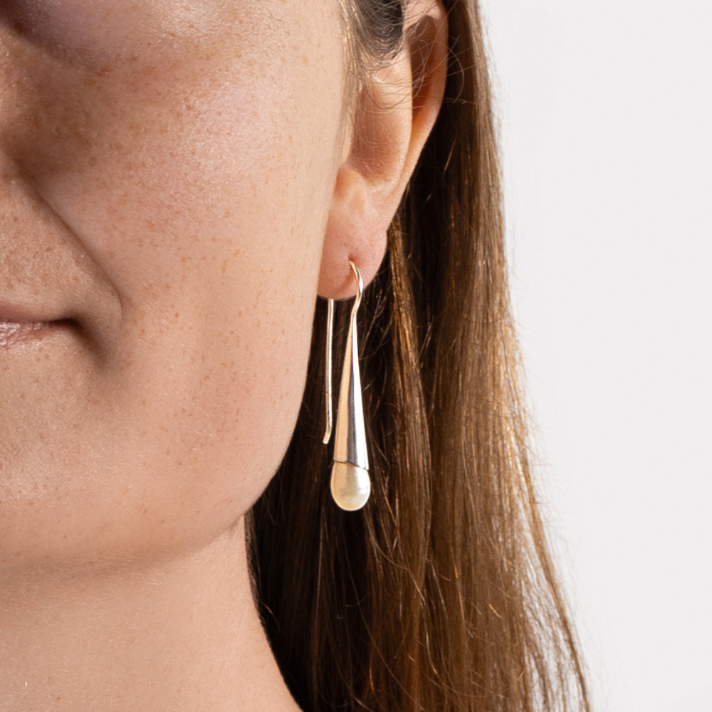 Long & Lean Pearl Drop Earrings in Silver