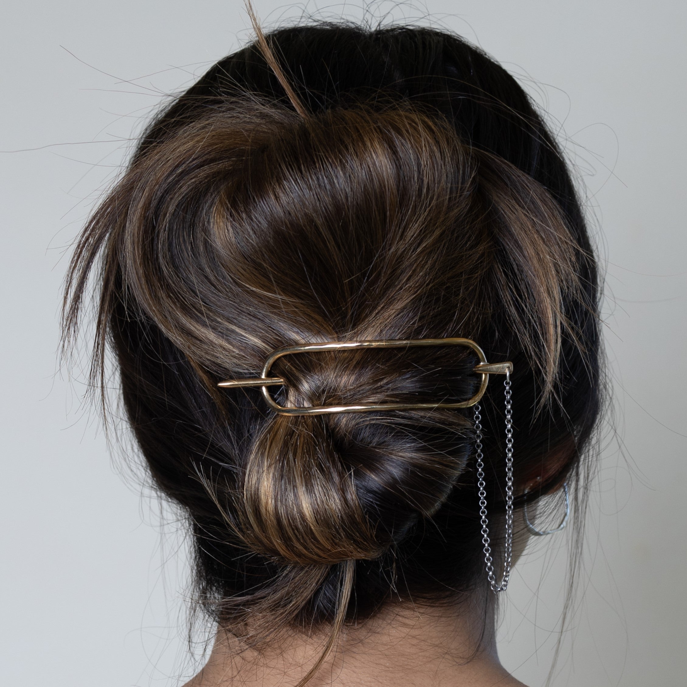 Chained Oval Hair Slide in Bronze
