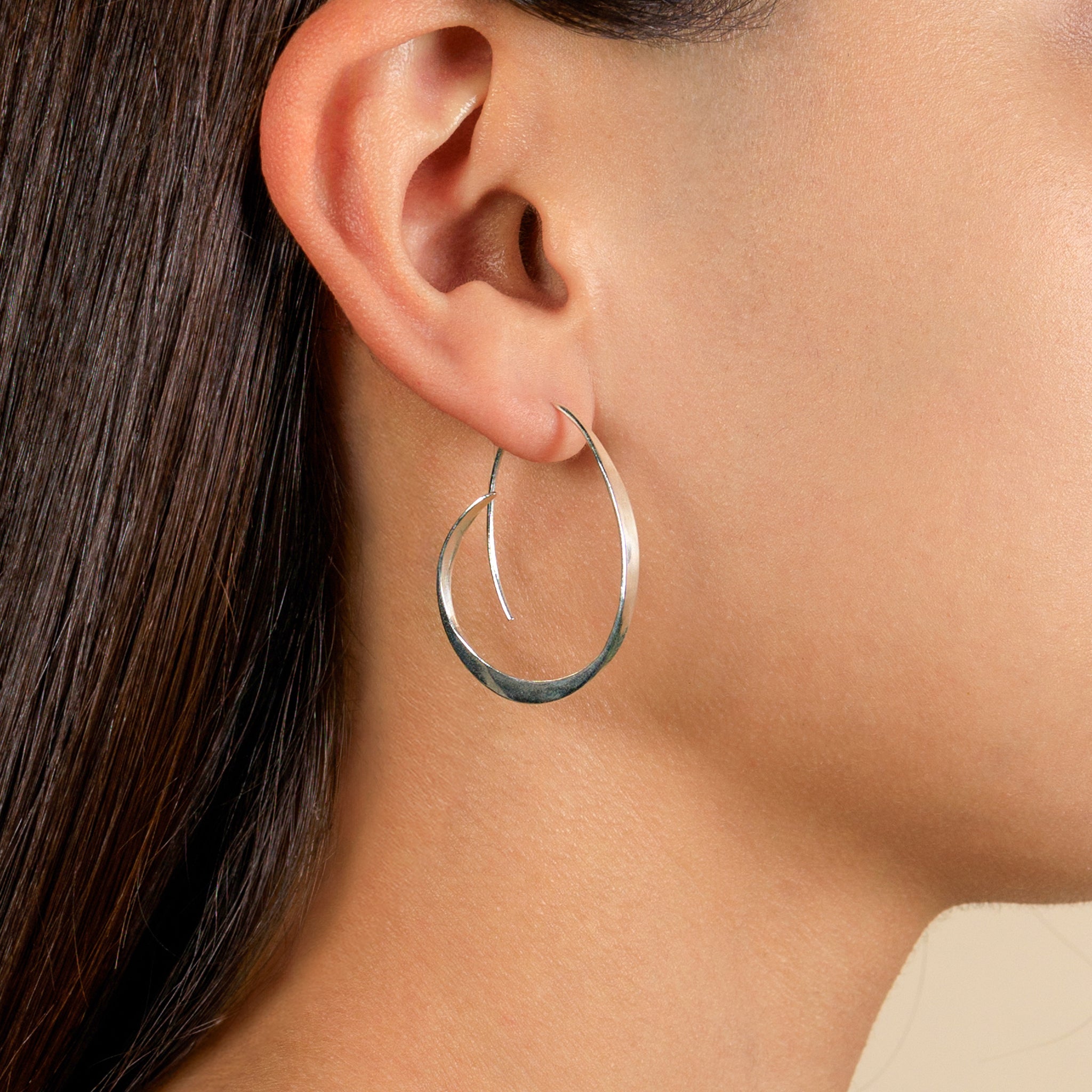 Abstract Arc Hoops in Silver - 1 1/2" L
