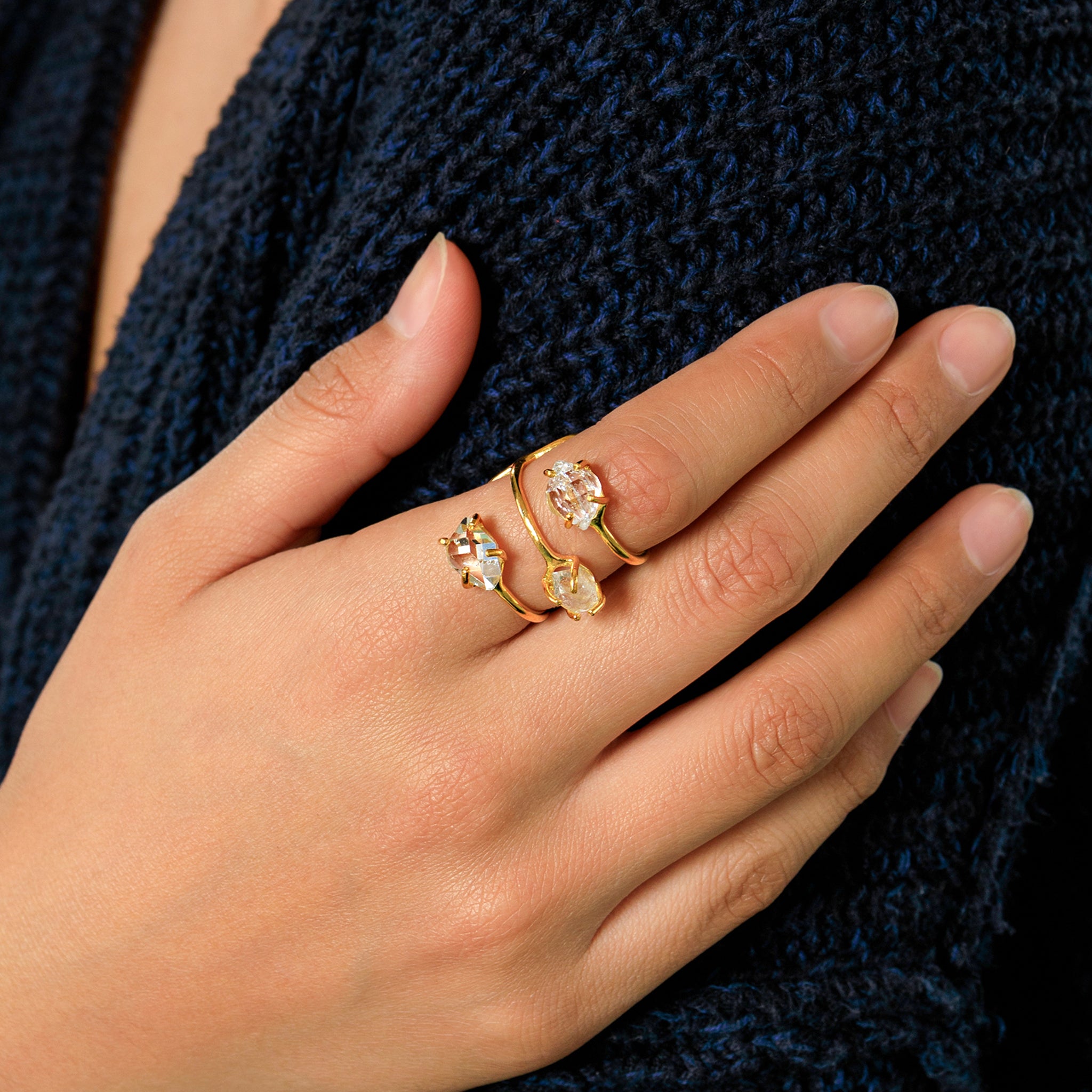 Herkimer Trio Cage Ring in Gold