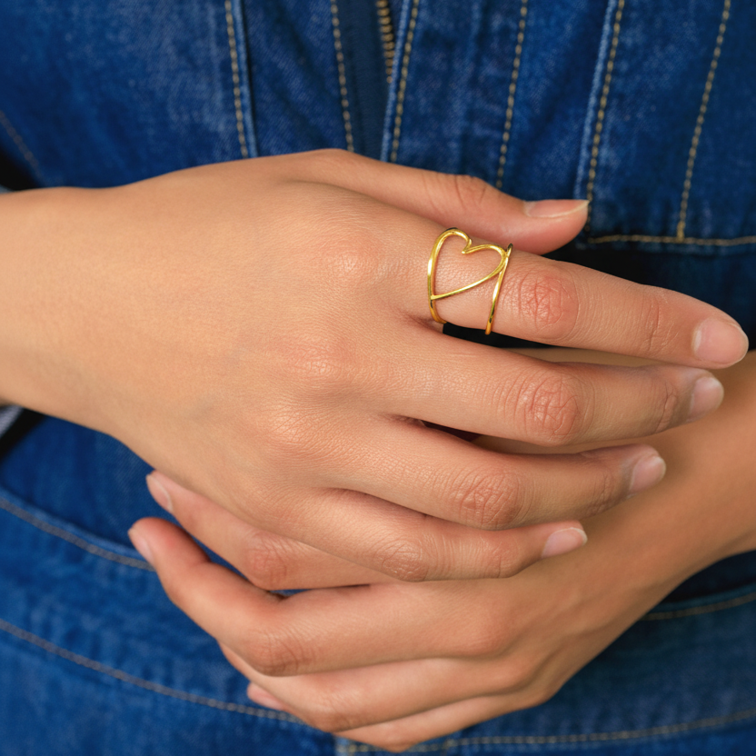 Caged Heart Ring in Gold