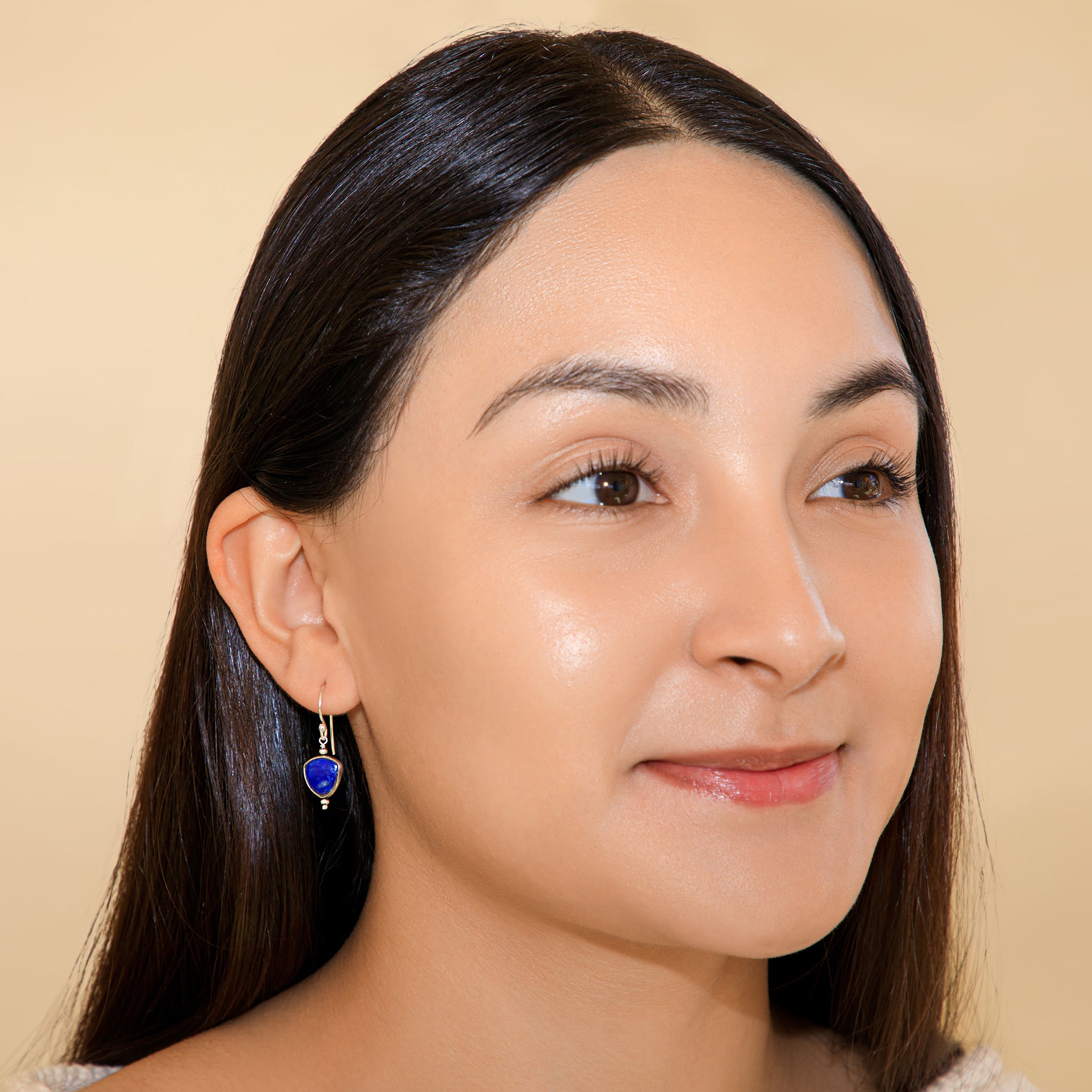 Triad Coin Earrings in Lapis